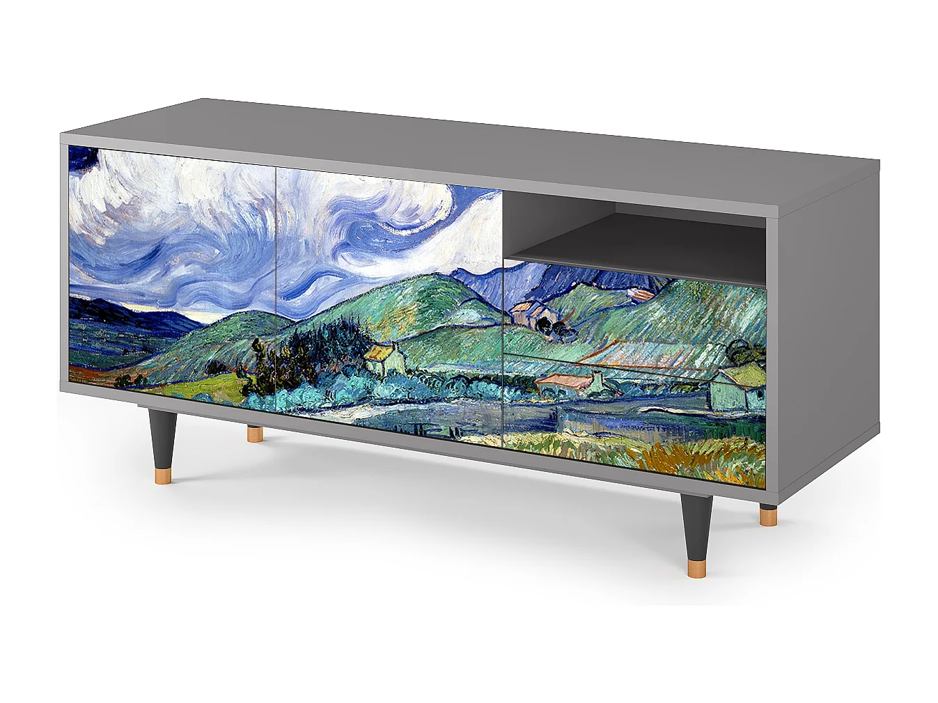 Meuble TV - 125х56х41 cm - T7 - Landscape, Gris