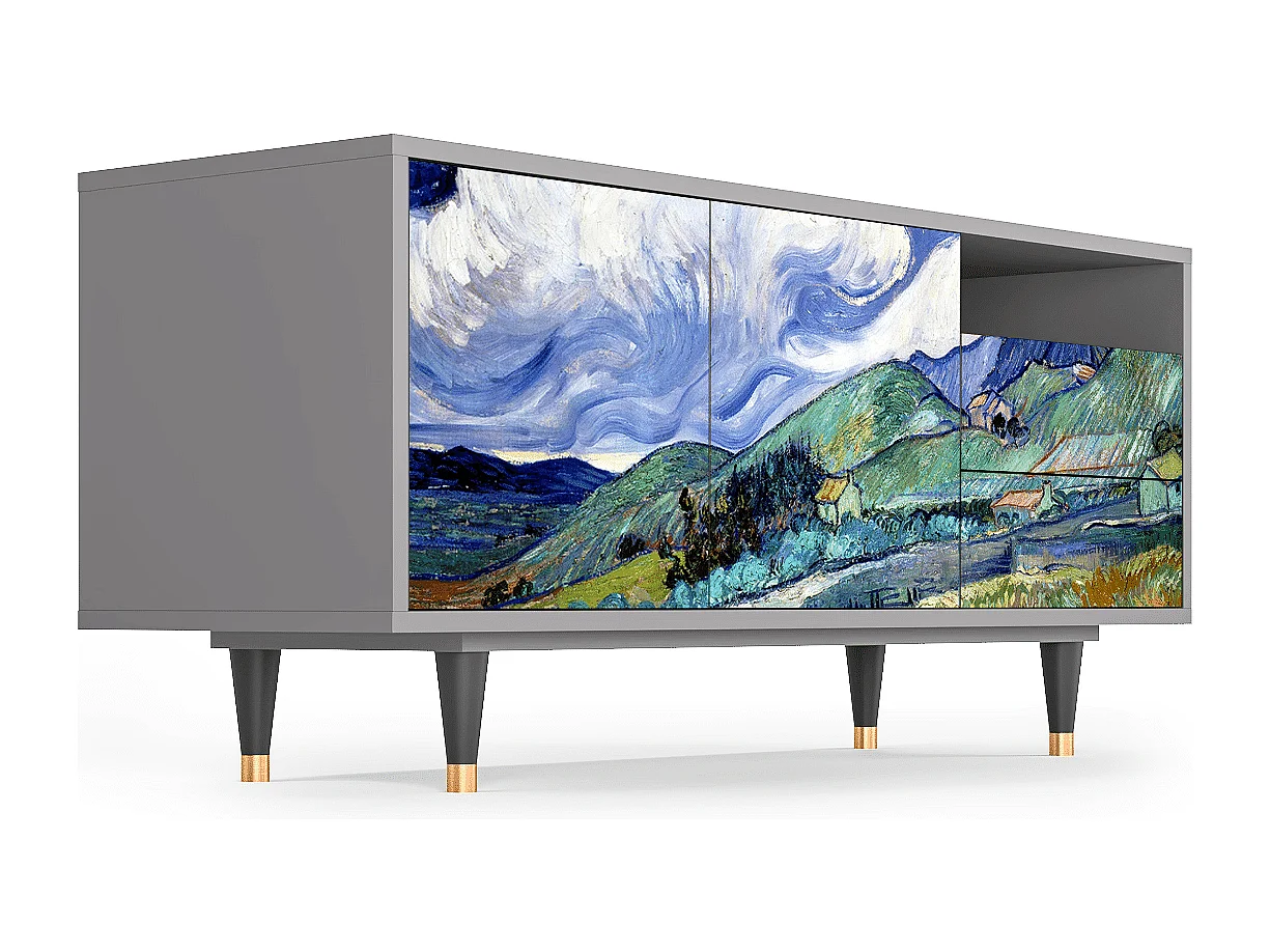 Meuble TV - 125х56х41 cm - T7 - Landscape, Gris