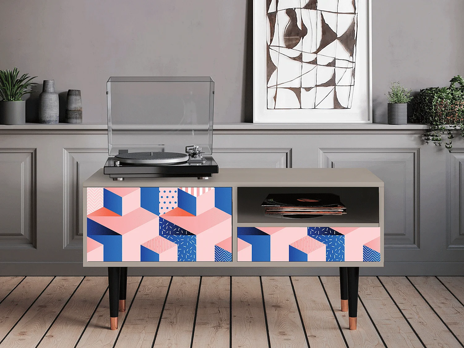 TV-Möbel - 115х59х48 cm - T3 - Pinky Squares, Sand