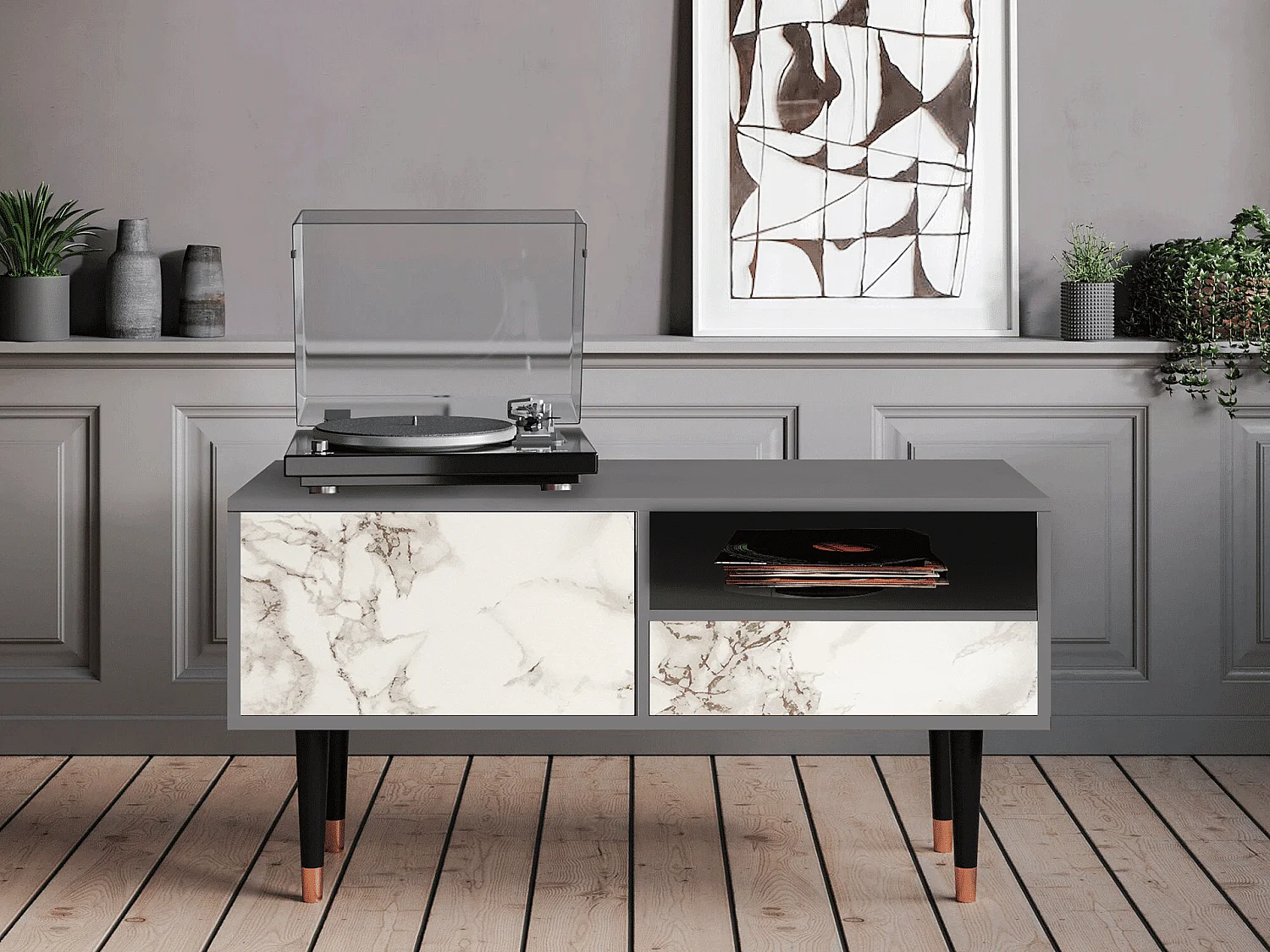 Szafka RTV - 115х59х48 cm - T3 - Milk Marble, Szary