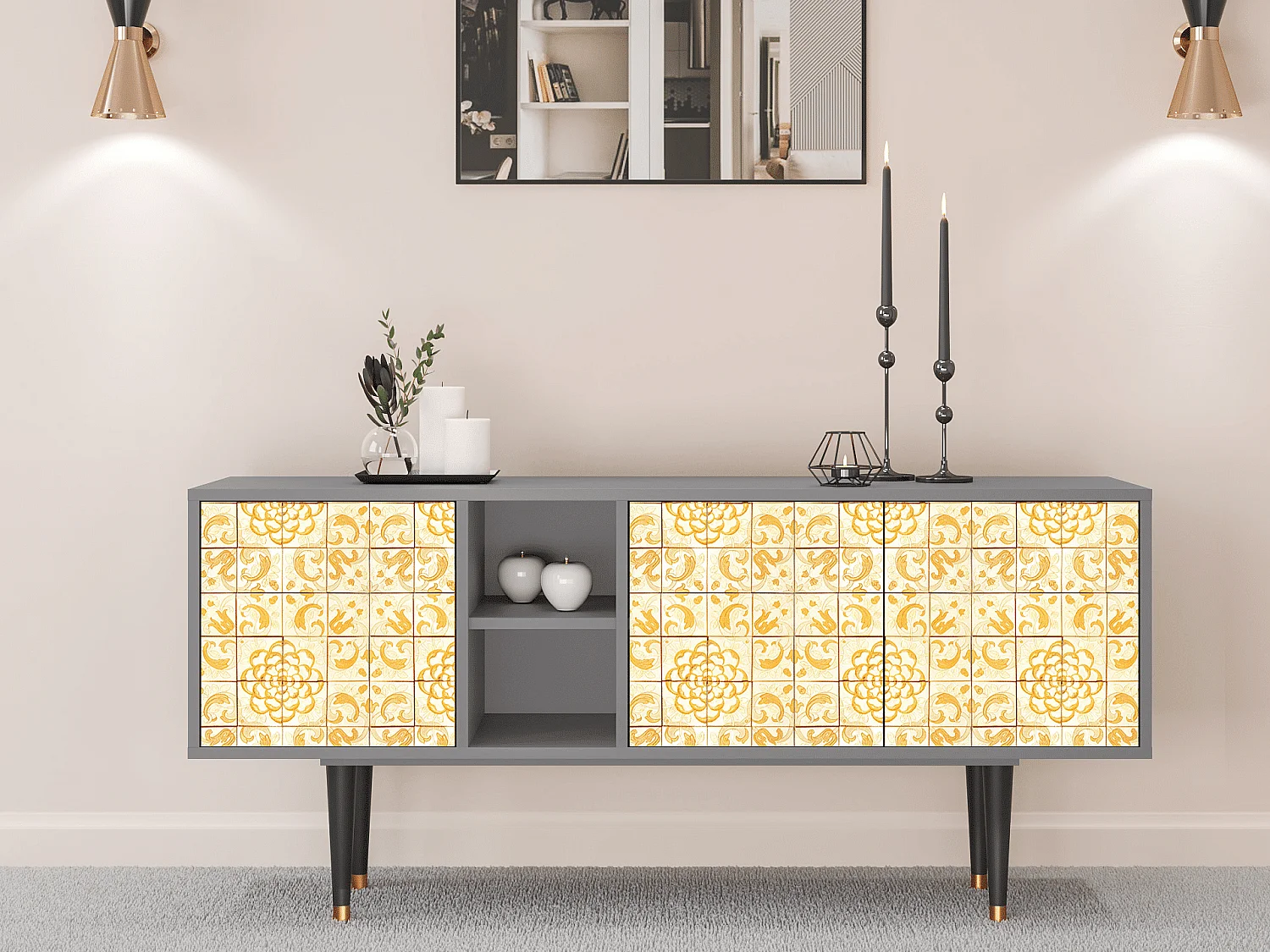 Szafka RTV - 150х69х41 cm - T5 - Sunshiny Tile, Szary