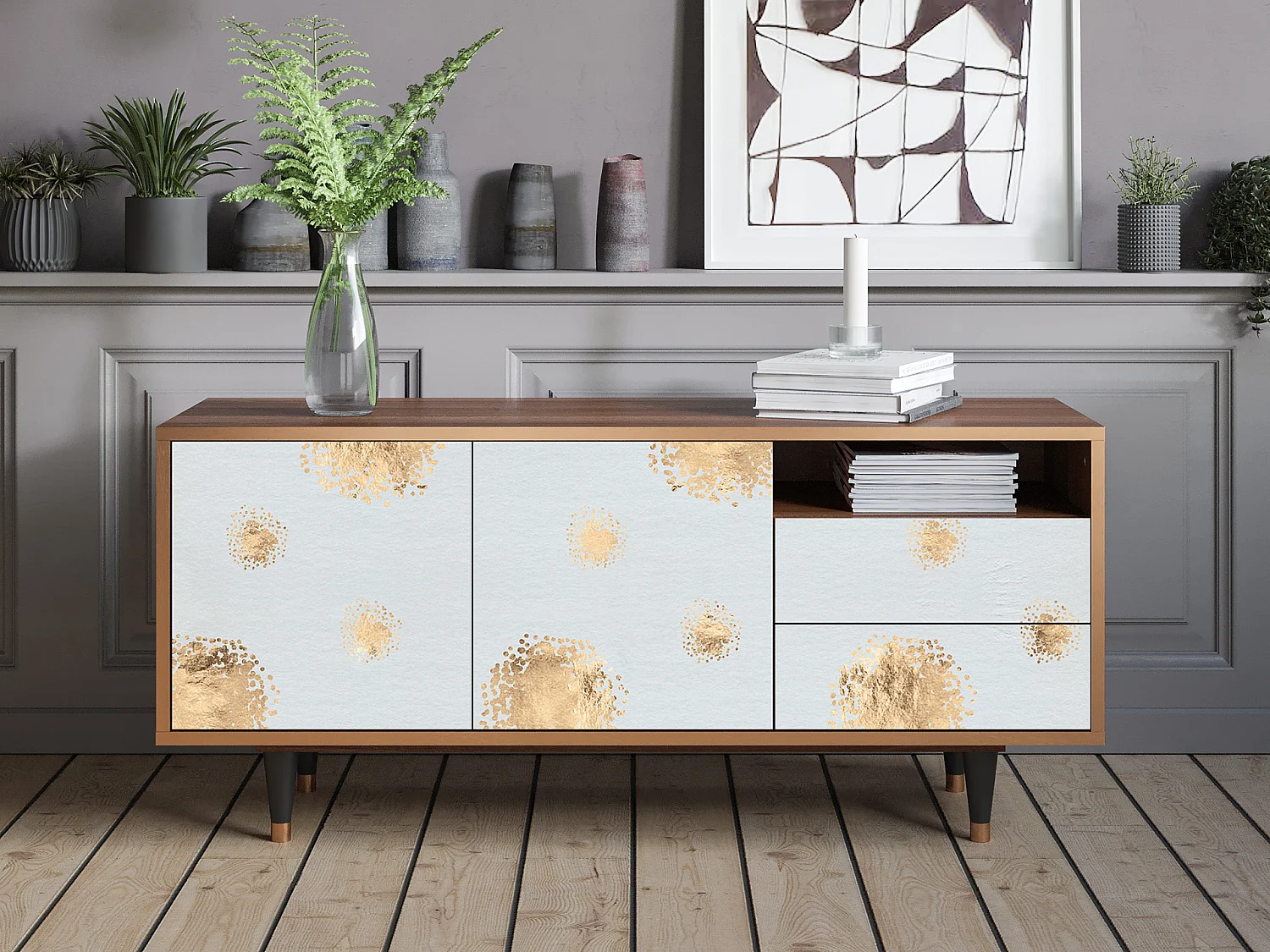 Meuble TV - 125х56х41 cm - T7 - Sky Latte, Noyer