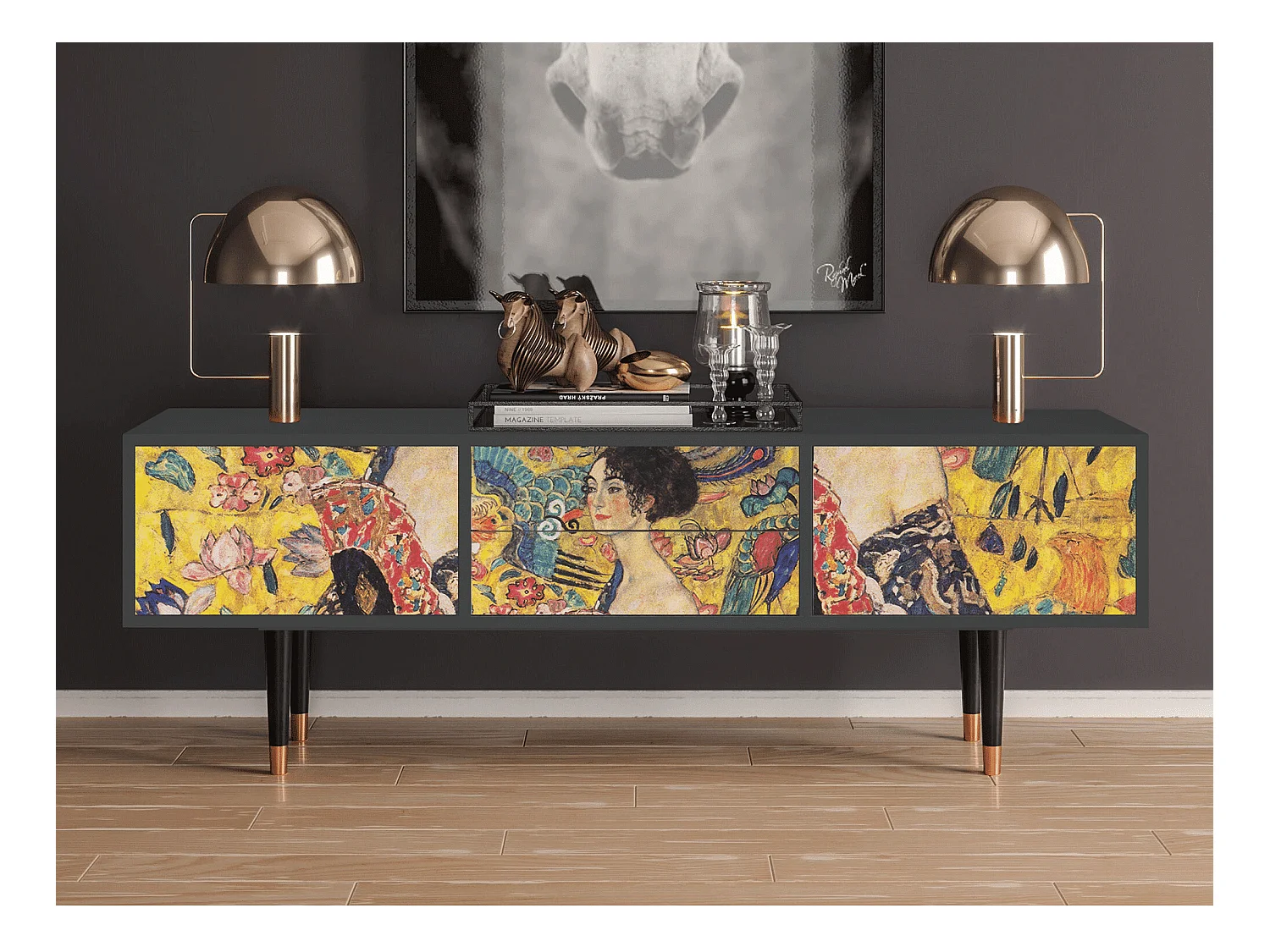 Mobile TV - 170х59х48 cm - T4 - Lady with Fan by Klimt, Antracite