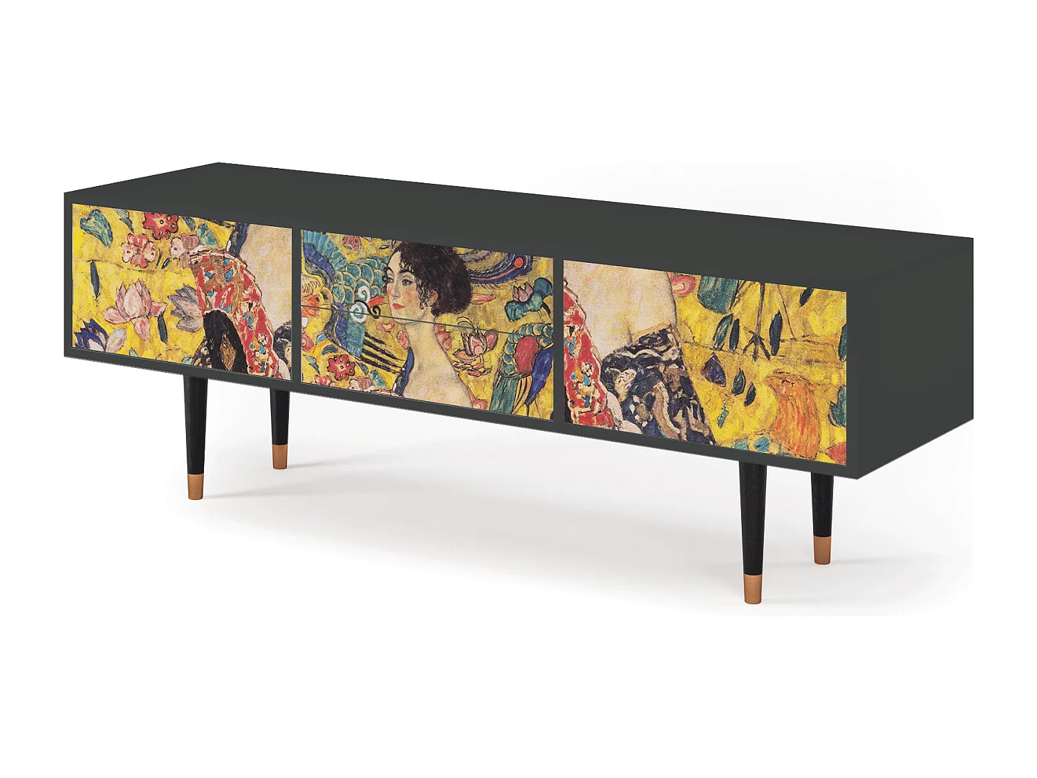 Szafka RTV - 170х59х48 cm - T4 - Lady with Fan by Klimt, Antracyt