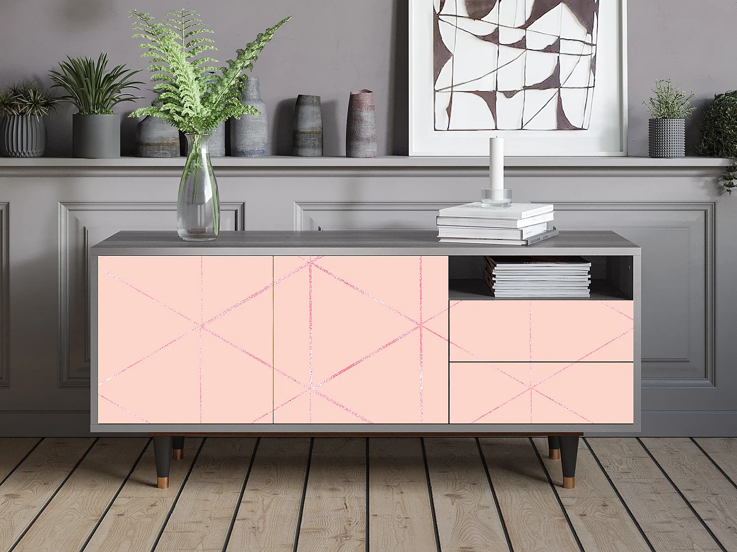 TV-Möbel - 125х56х41 cm - T7 - Rose Quartz, Grau