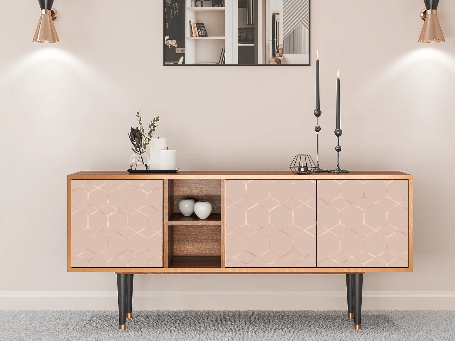 TV-Möbel - 150х69х41 cm - T5 - Rose Honeycomb, Walnuss