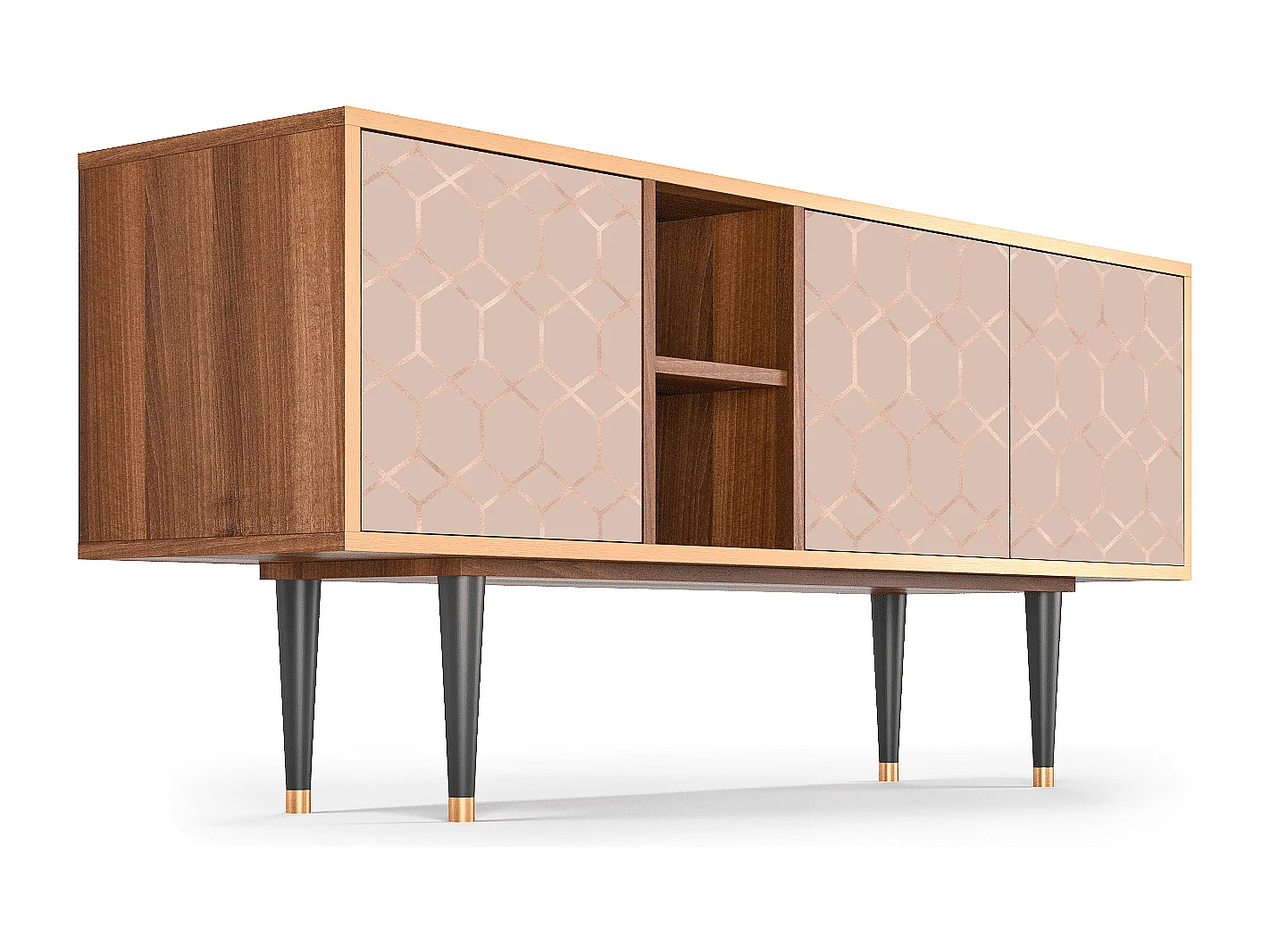 Meuble TV - 150х69х41 cm - T5 - Rose Honeycomb, Noyer