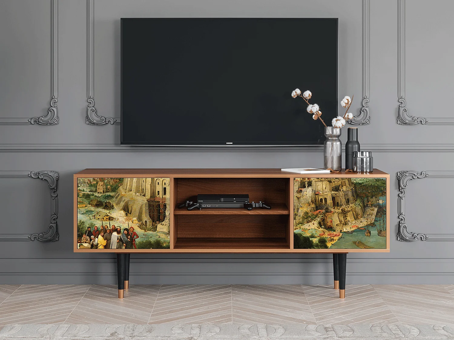 Mueble de TV - 170х69х48 cm - T2 - Elder The Tower, Nogueira