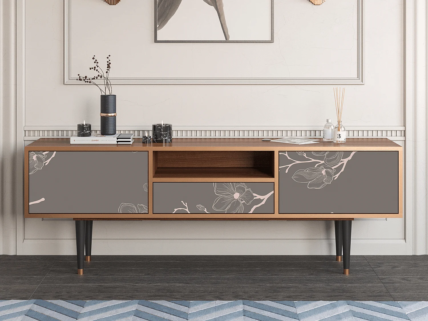 Meuble TV - 170х59х41 cm - T6 - Cherry Blossom, Noyer