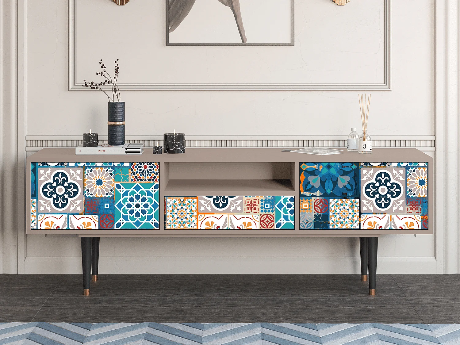 Mobile TV - 170х59х41 cm - T6 - Moroccan Market, Latte