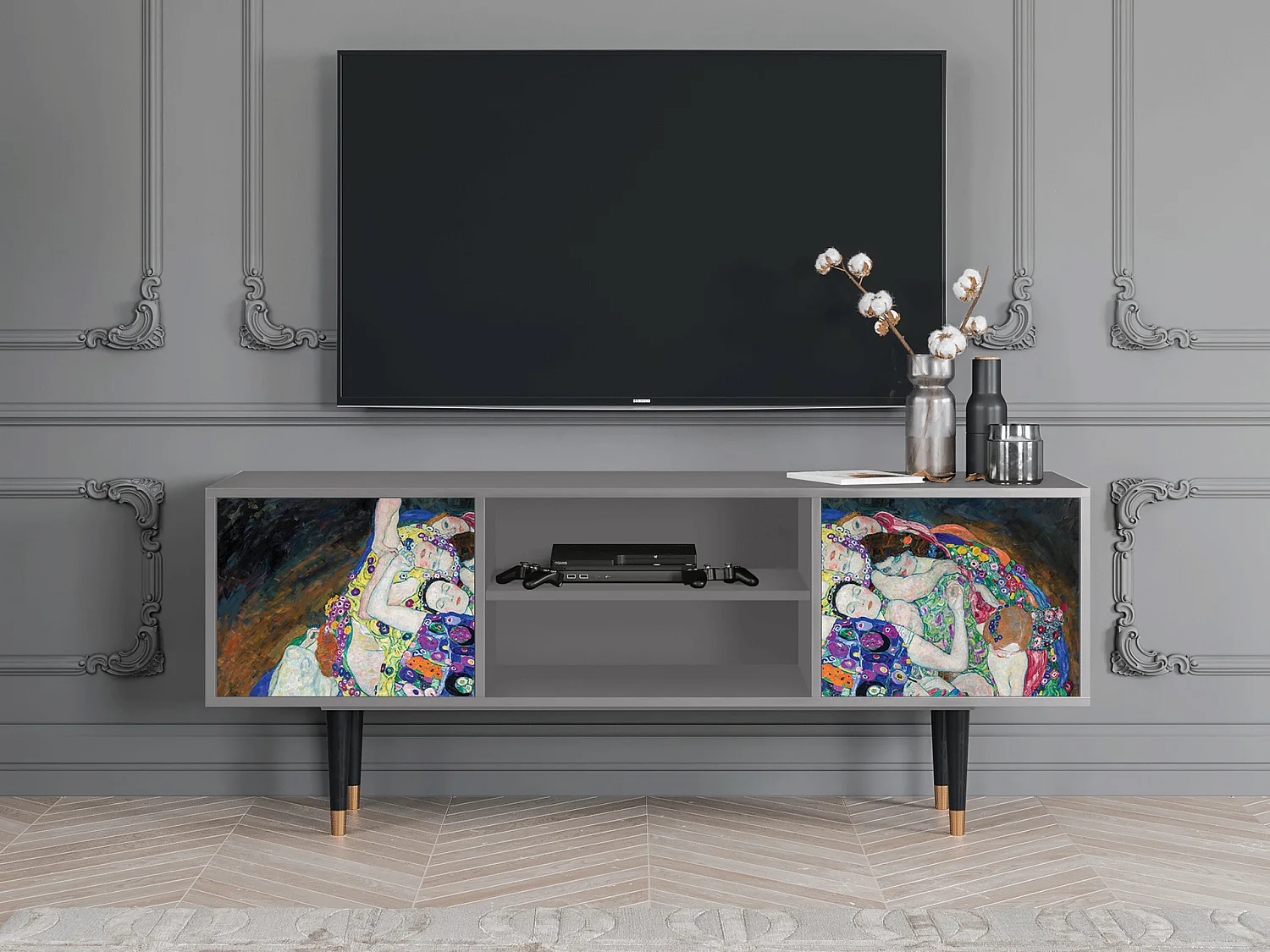 Mobile TV - 170х69х48 cm - T2 - The Maiden by Klimt, Grigio
