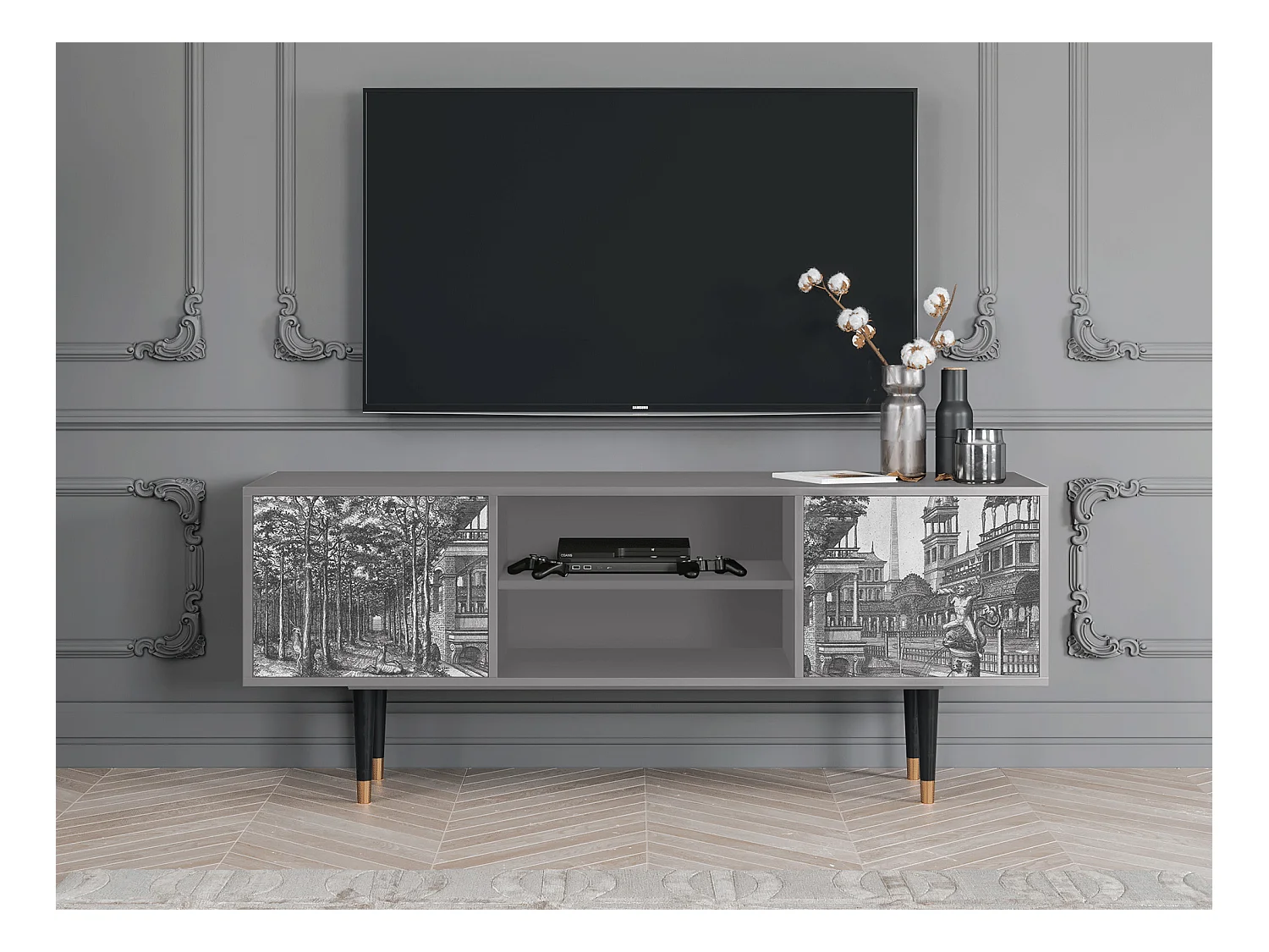 Mueble de TV - 170х69х48 cm - T2 - View of the Piazza, Cinza