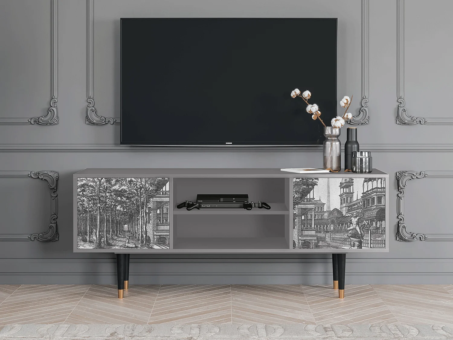 Meuble TV - 170х69х48 cm - T2 - View of the Piazza, Gris