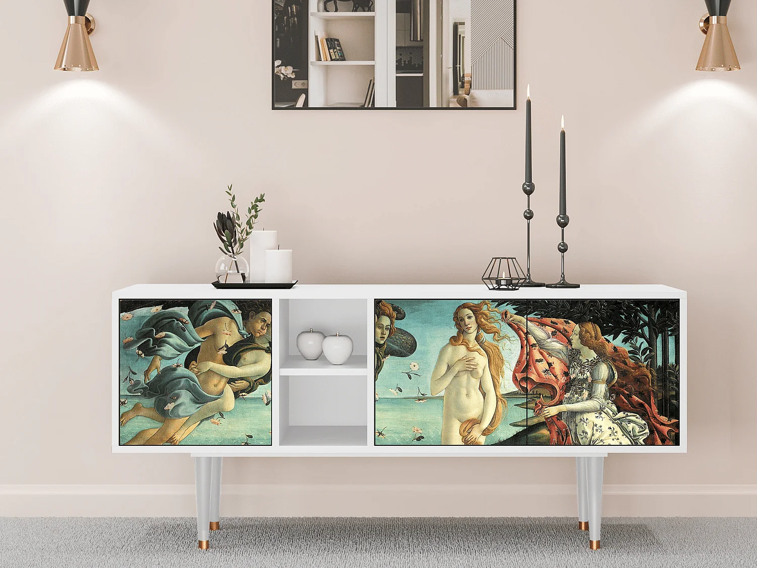 Szafka RTV - 150х69х41 cm - T5 - The Birth of Venus, Biały