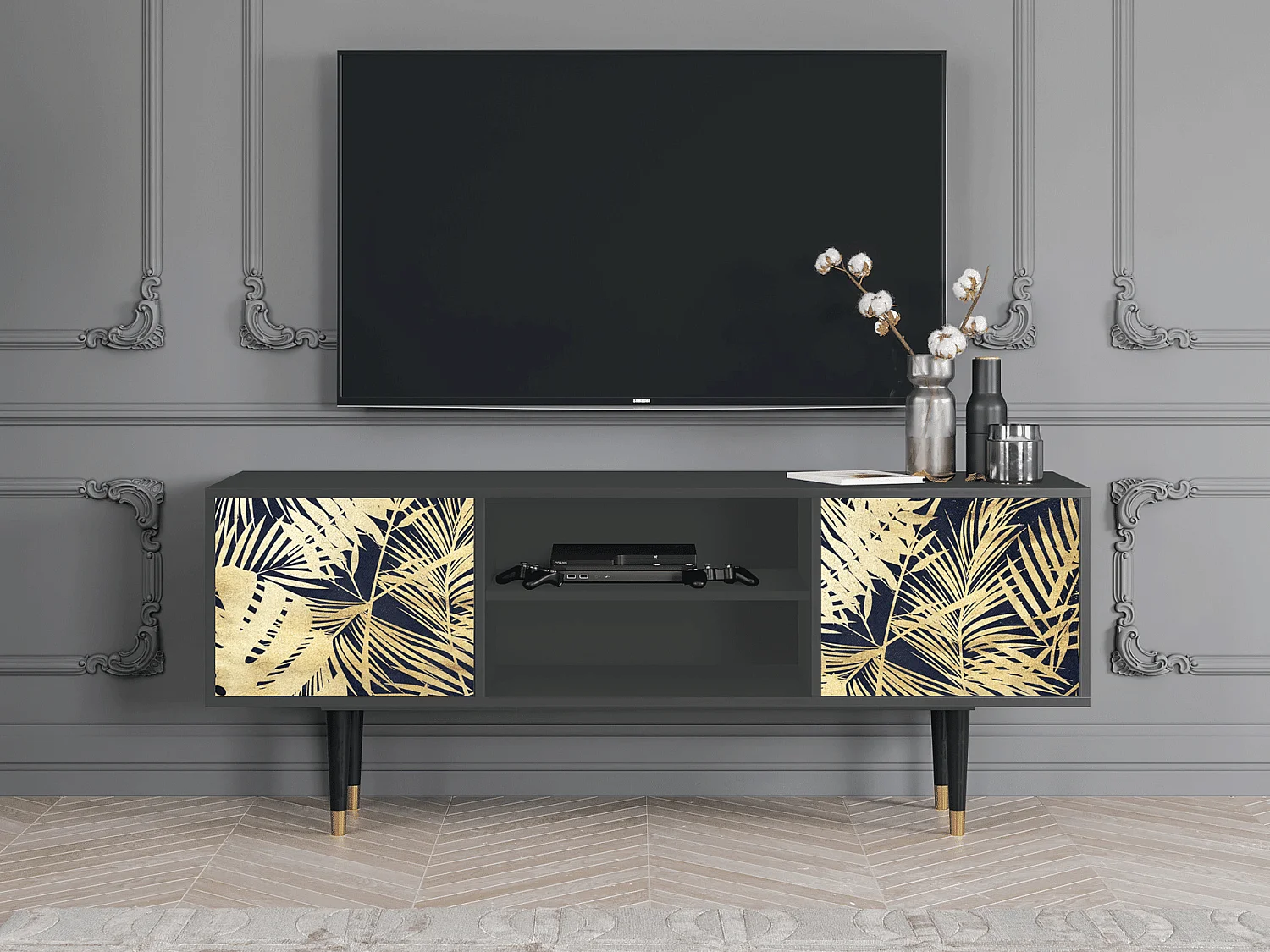 Szafka RTV - 170х69х48 cm - T2 - Jungle Vibes, Antracyt