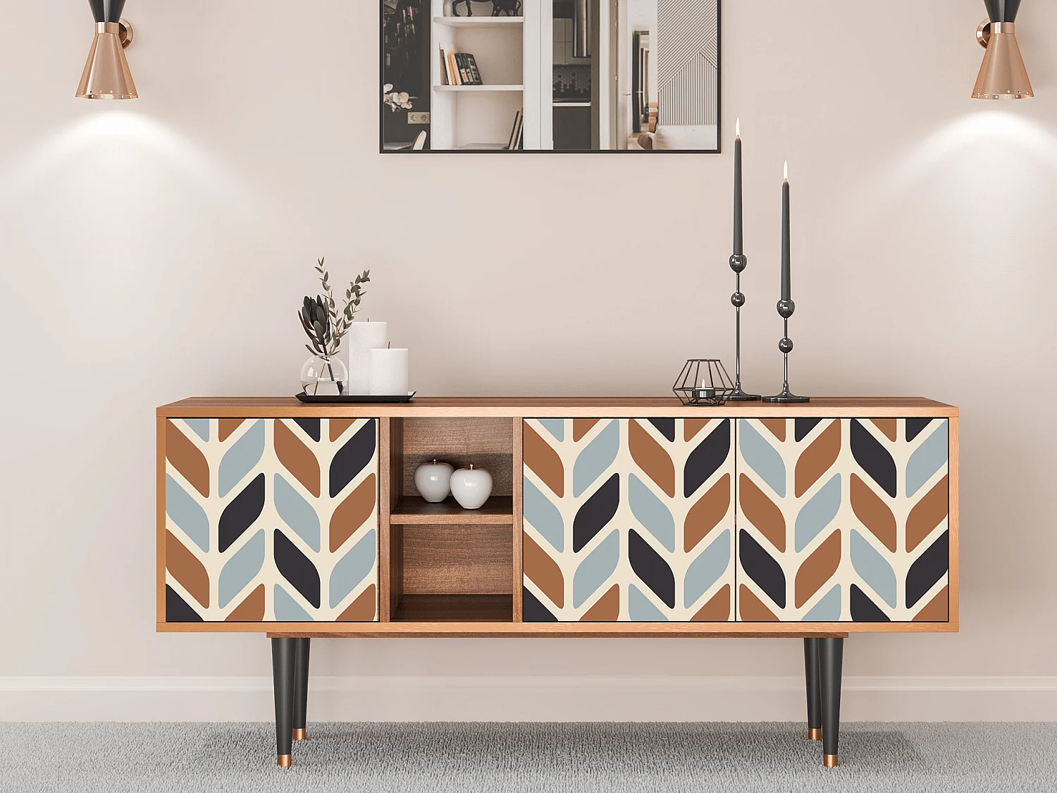 Meuble TV - 150х69х41 cm - T5 - Beige Laure, Noyer