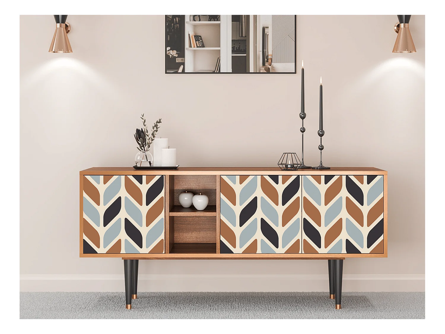 Meuble TV - 150х69х41 cm - T5 - Beige Laure, Noyer