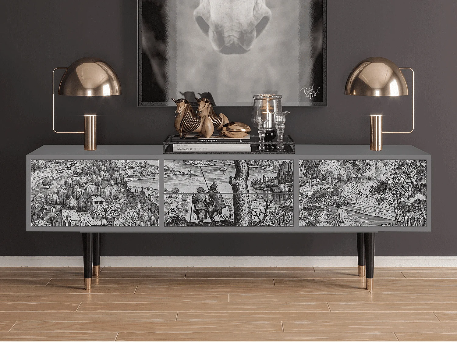 Meuble TV - 170х59х48 cm - T4 - Milites Requiescentes, Gris