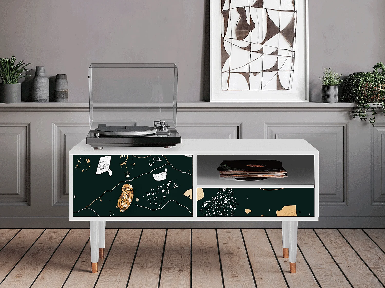 Meuble TV - 115х59х48 cm - T3 - Space Rocks, Blanc