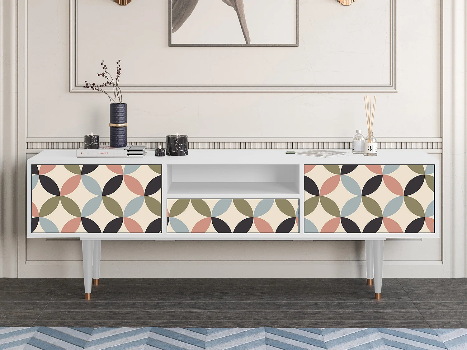 Mueble de TV - 170х59х41 cm - T6 - Butterfly Effect, Branco