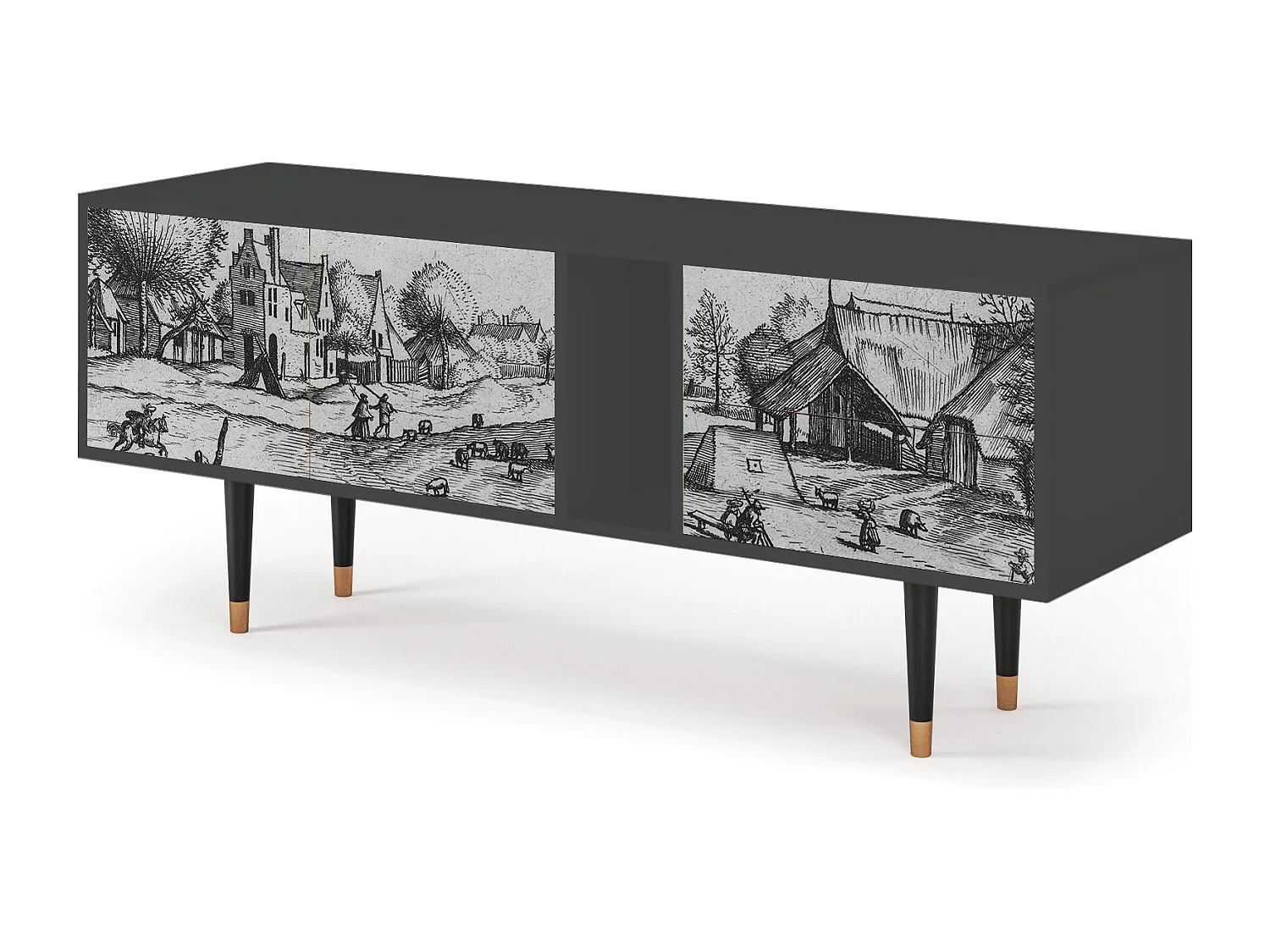 Szafka RTV - 170х69х48 cm - T1 - Country Village, Antracyt