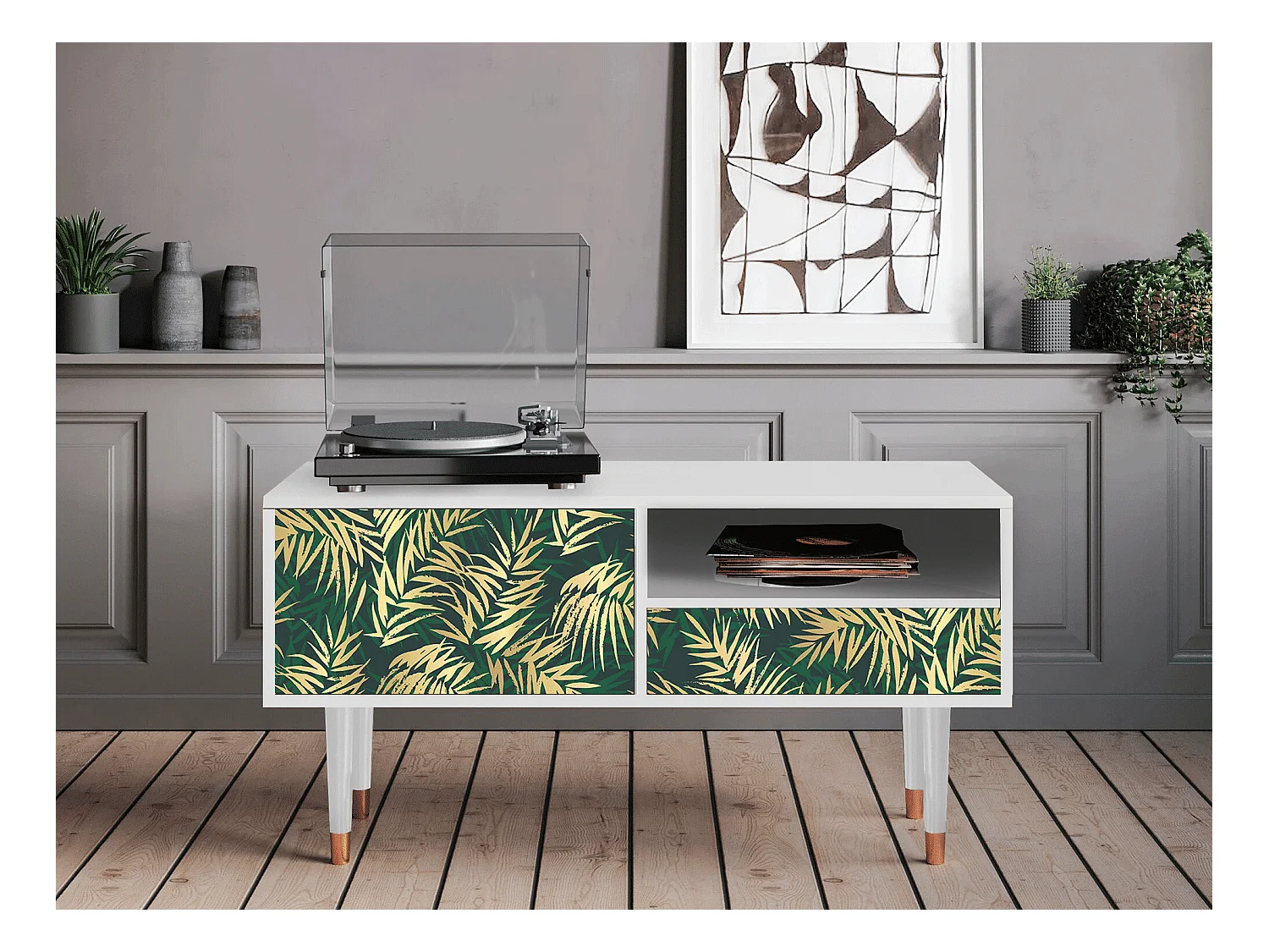 Meuble TV - 115х59х48 cm - T3 - Sunny Palm Tree, Blanc