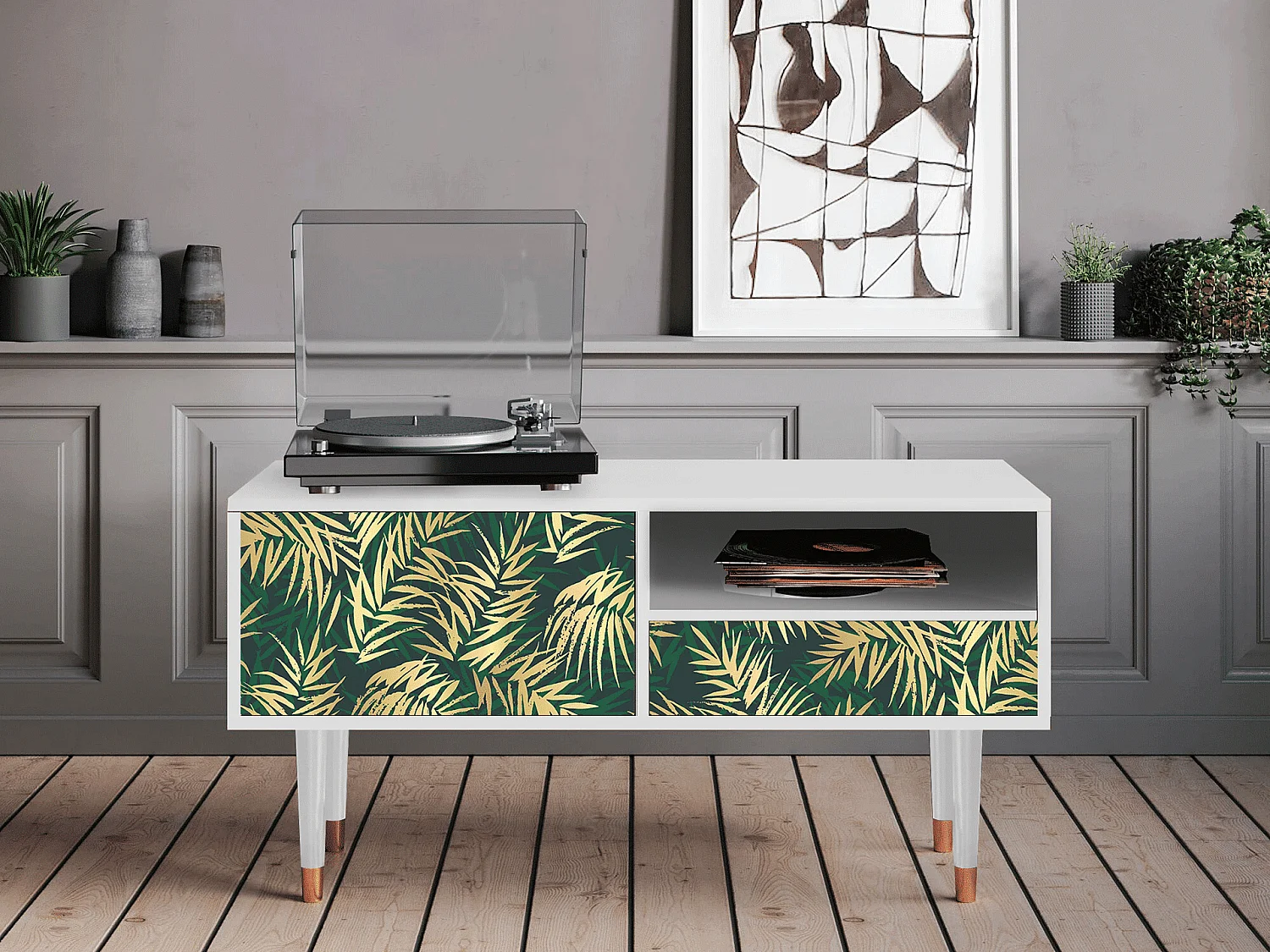 TV-meubel - 115х59х48 cm - T3 - Sunny Palm Tree, Wit