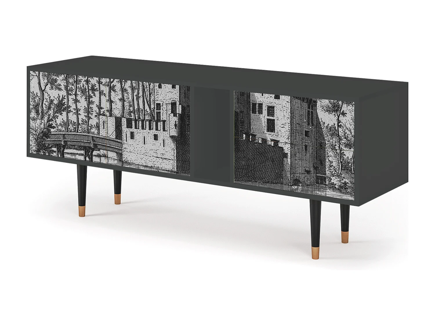 Szafka RTV - 170х69х48 cm - T1 - Castle with Bridge, Antracyt