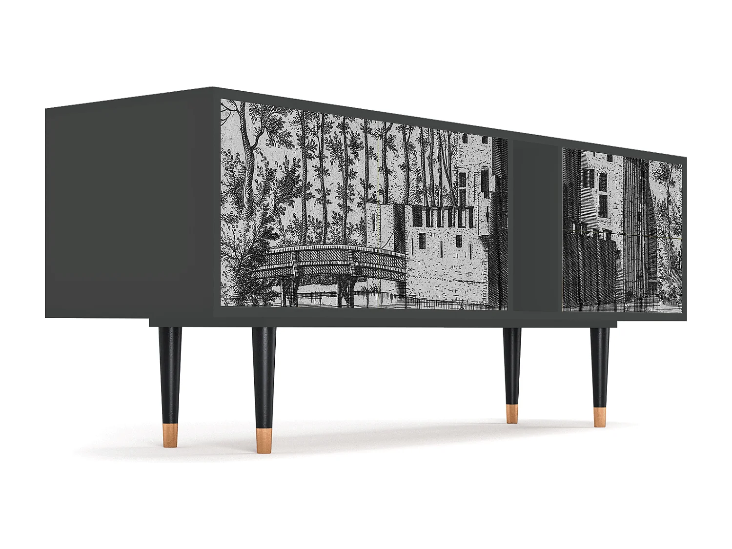 Szafka RTV - 170х69х48 cm - T1 - Castle with Bridge, Antracyt