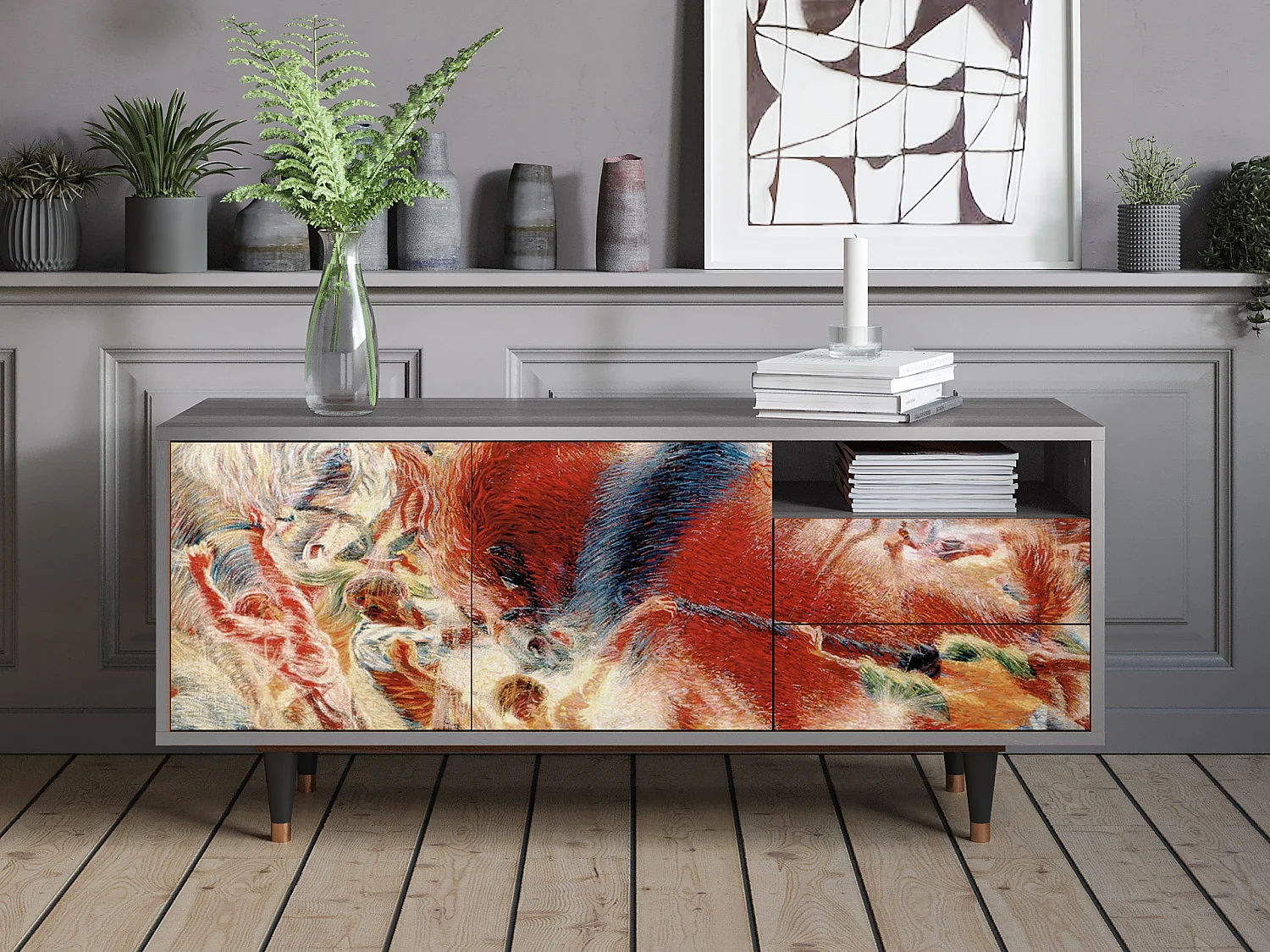 Meuble TV - 125х56х41 cm - T7 - The City Rises, Gris