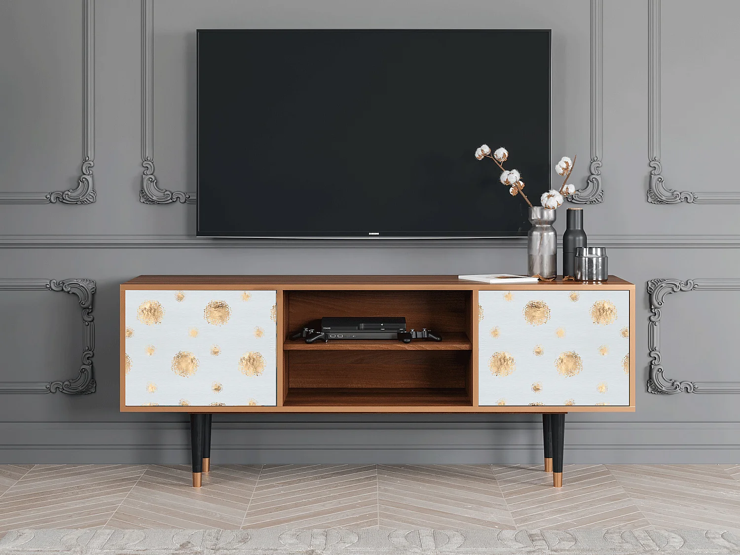 TV-Möbel - 170х69х48 cm - T2 - Sky Latte, Walnuss
