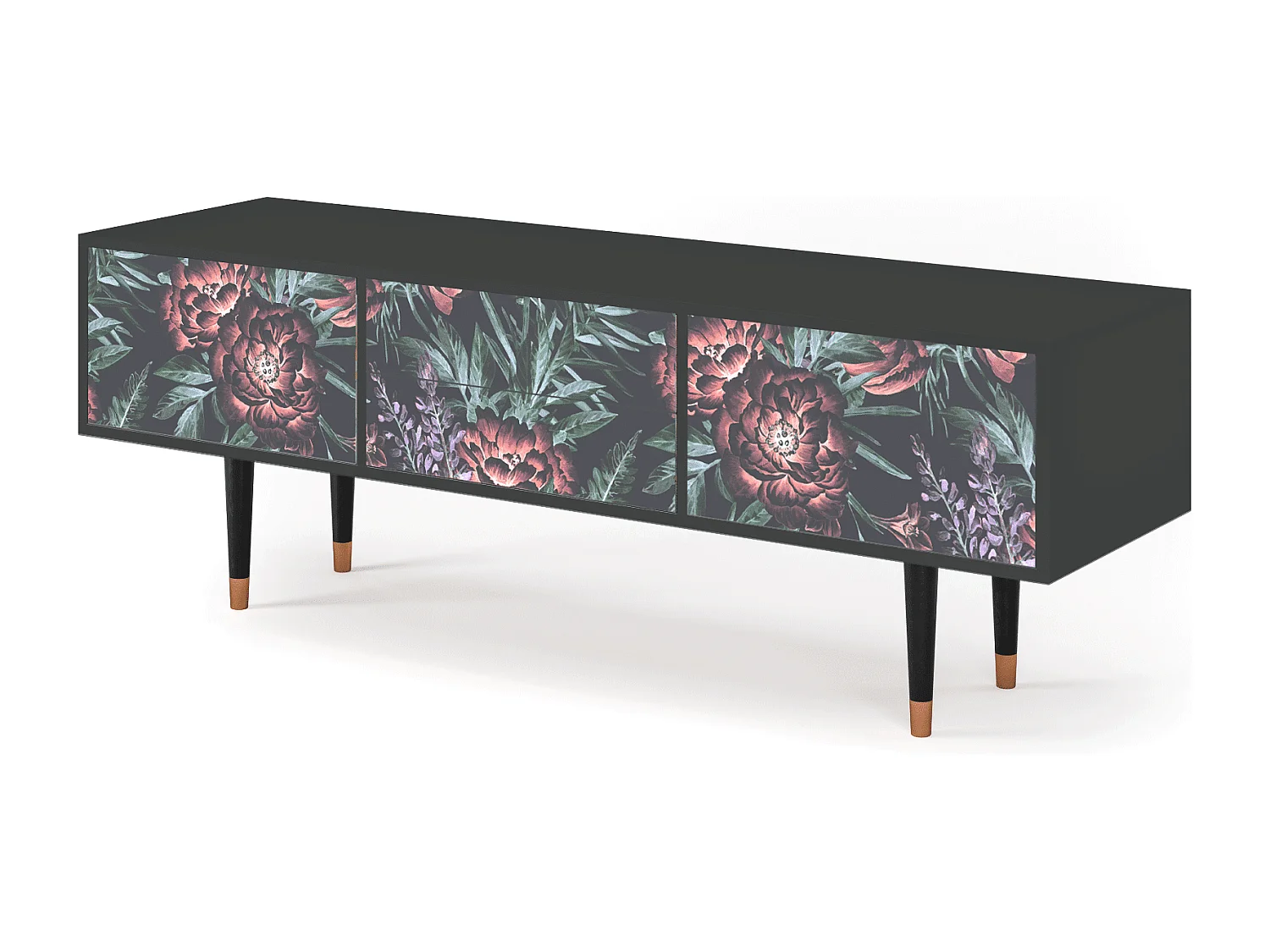Szafka RTV - 170х59х48 cm - T4 - Dark Peonies, Antracyt