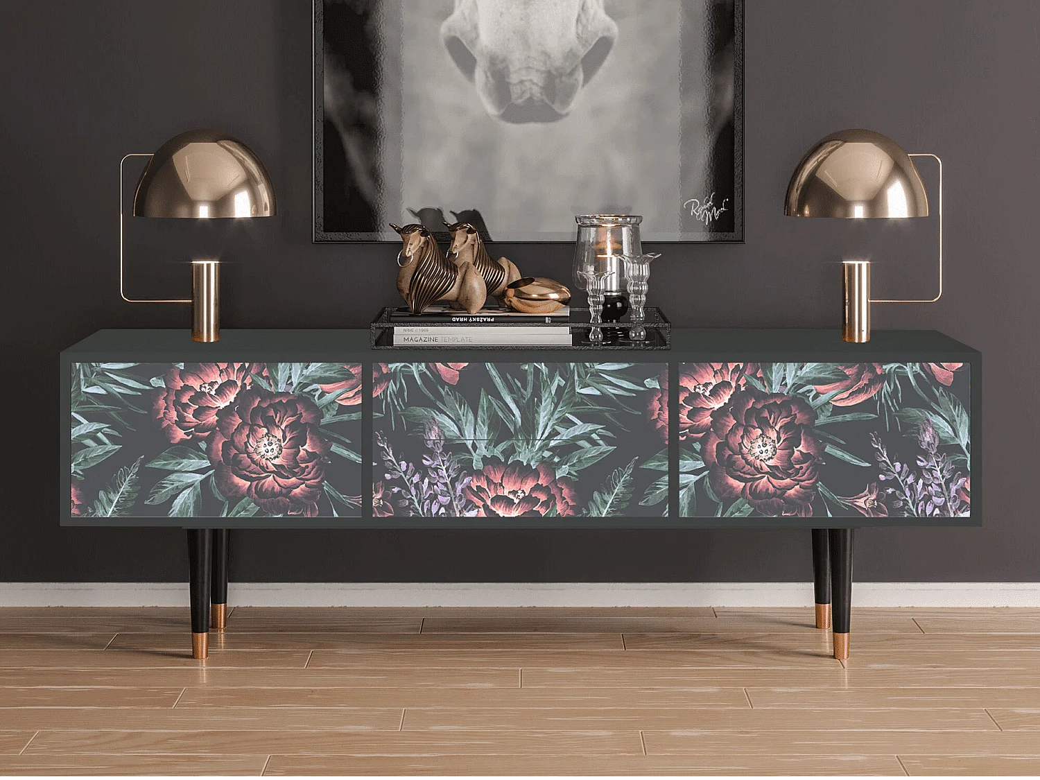 Meuble TV - 170х59х48 cm - T4 - Dark Peonies, Anthracite