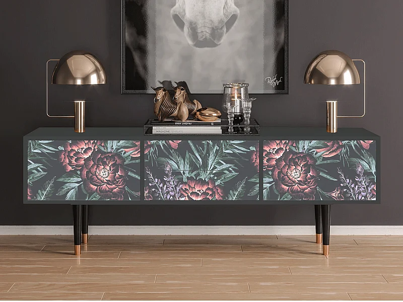 TV-Möbel - 170х59х48 cm - T4 - Dark Peonies, Anthrazit