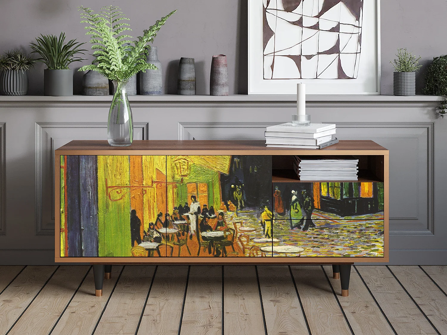 TV-meubel - 125х56х41 cm - T7 - Café Terrace at Night, Walnoot