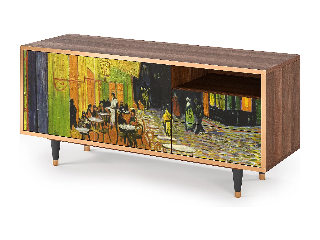 TV-meubel - 125х56х41 cm - T7 - Café Terrace at Night, Walnoot