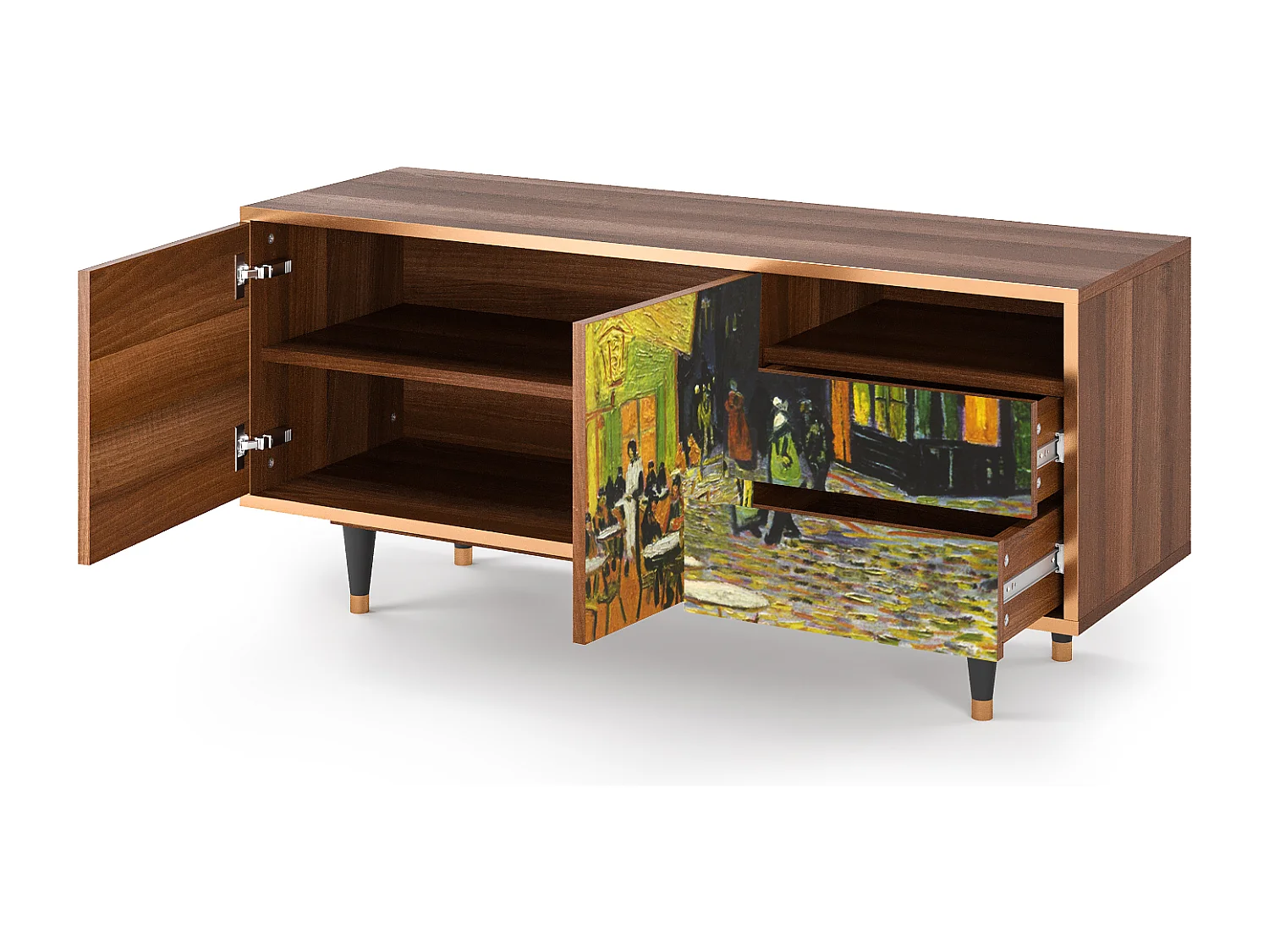 TV-meubel - 125х56х41 cm - T7 - Café Terrace at Night, Walnoot