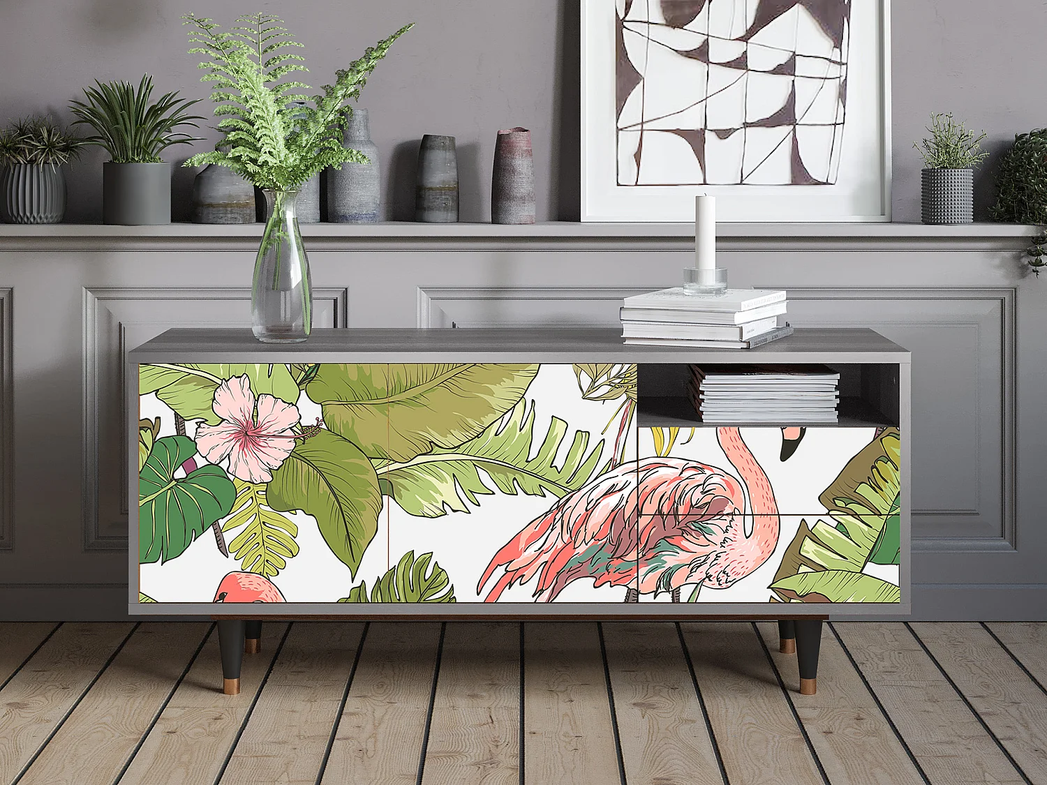 TV-Möbel - 125х56х41 cm - T7 - Sweet Flamingo, Grau