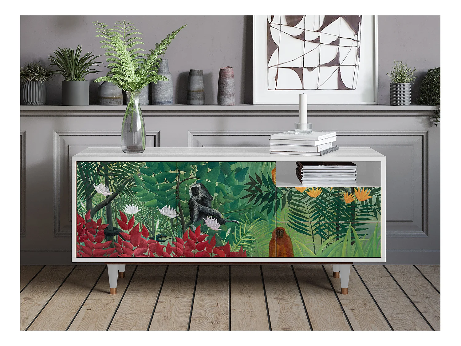 TV-meubel - 125х56х41 cm - T7 - Jungles in Paris, Wit