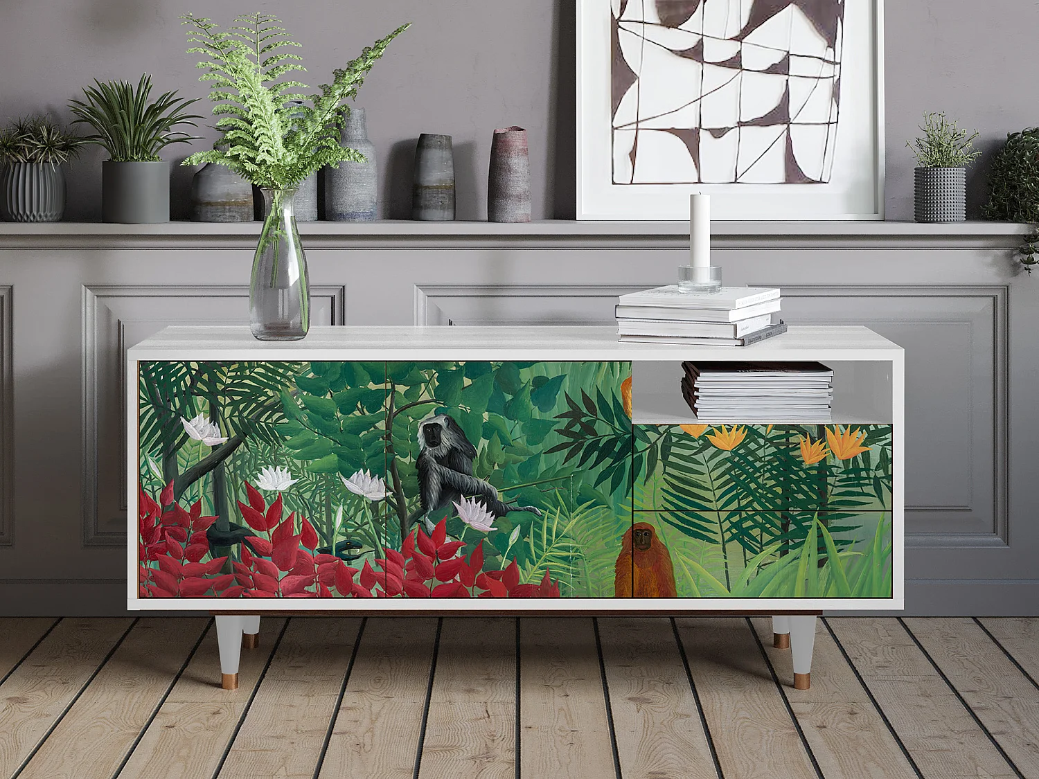 Meuble TV - 125х56х41 cm - T7 - Jungles in Paris, Blanc