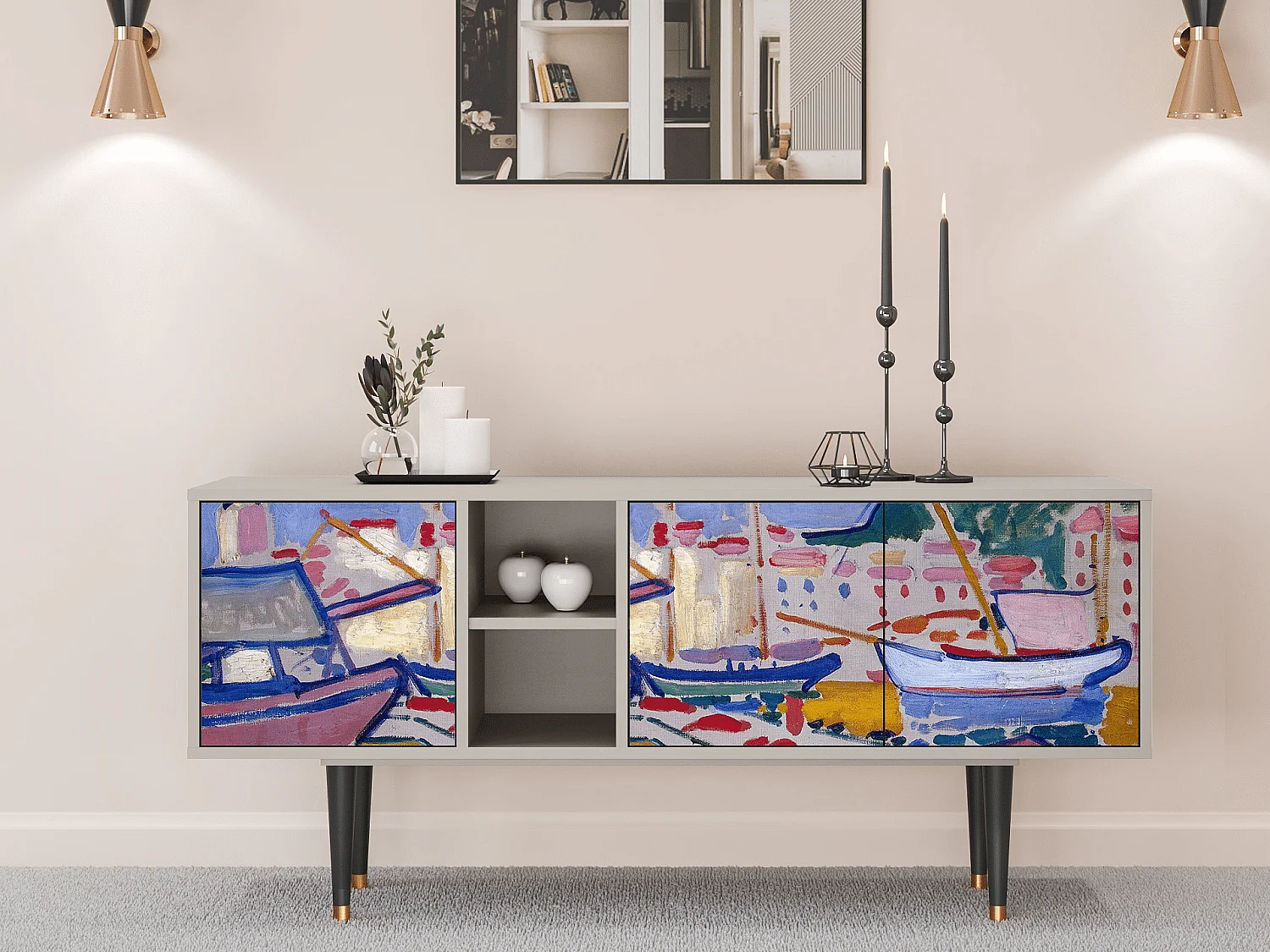 Mueble de TV - 150х69х41 cm - T5 - The Port of Collioure , Areia