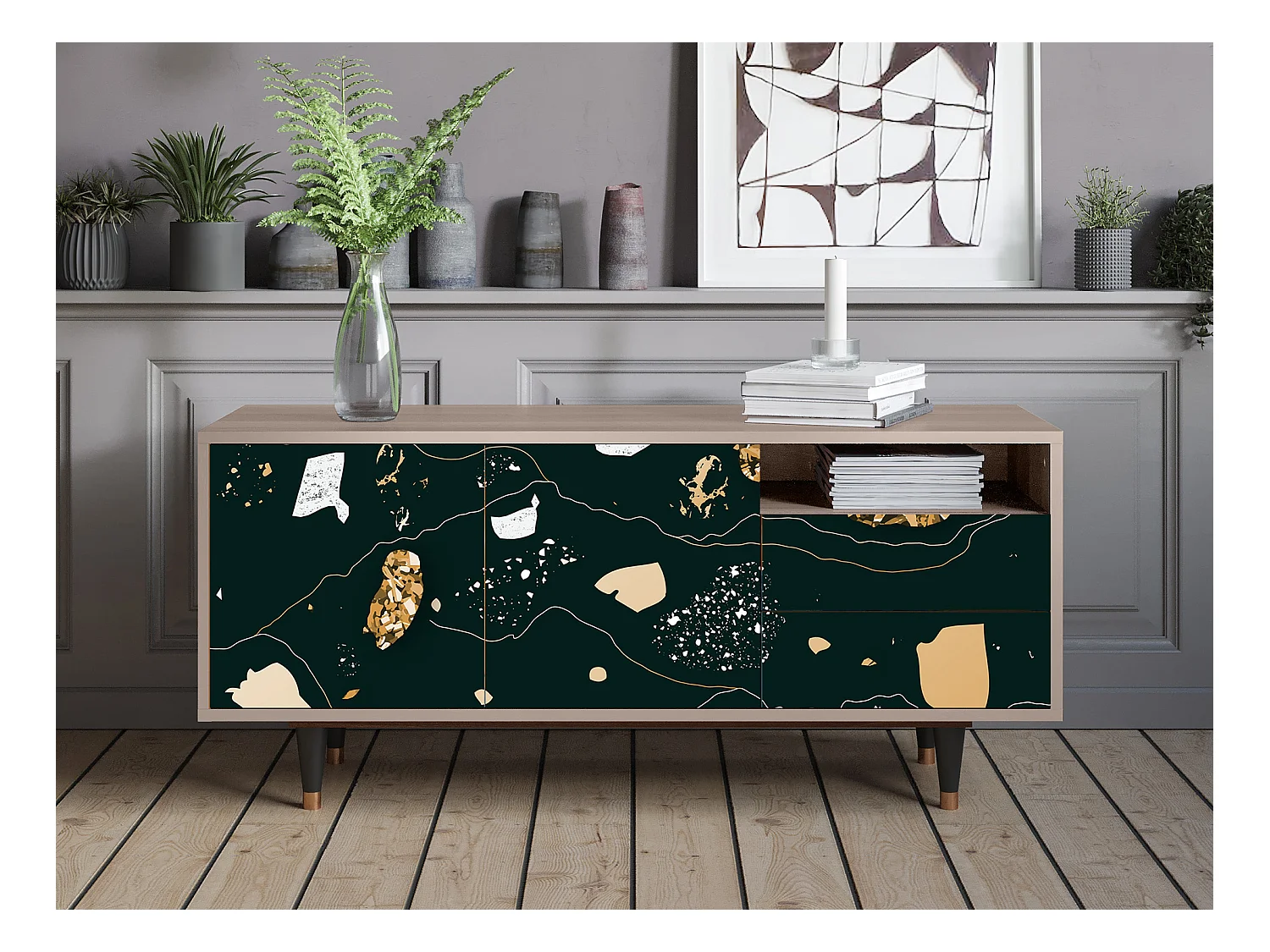 Mueble de TV - 125х56х41 cm - T7 - Space Rocks, Latte