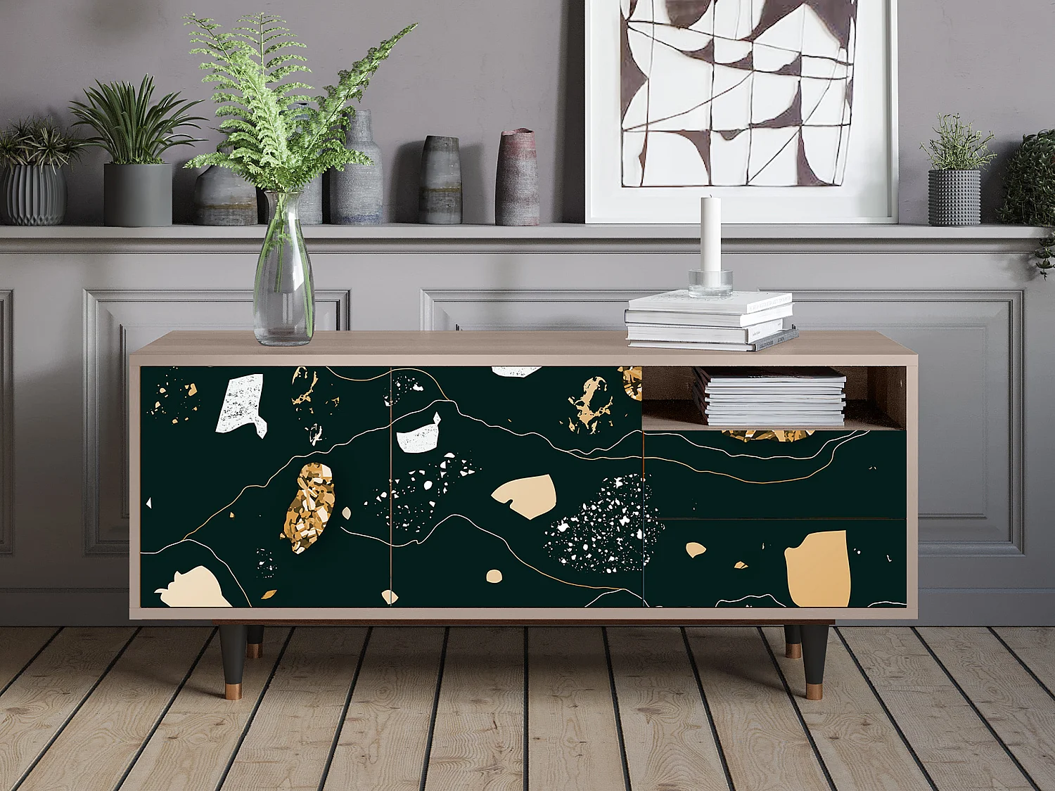 Meuble TV - 125х56х41 cm - T7 - Space Rocks, Latte