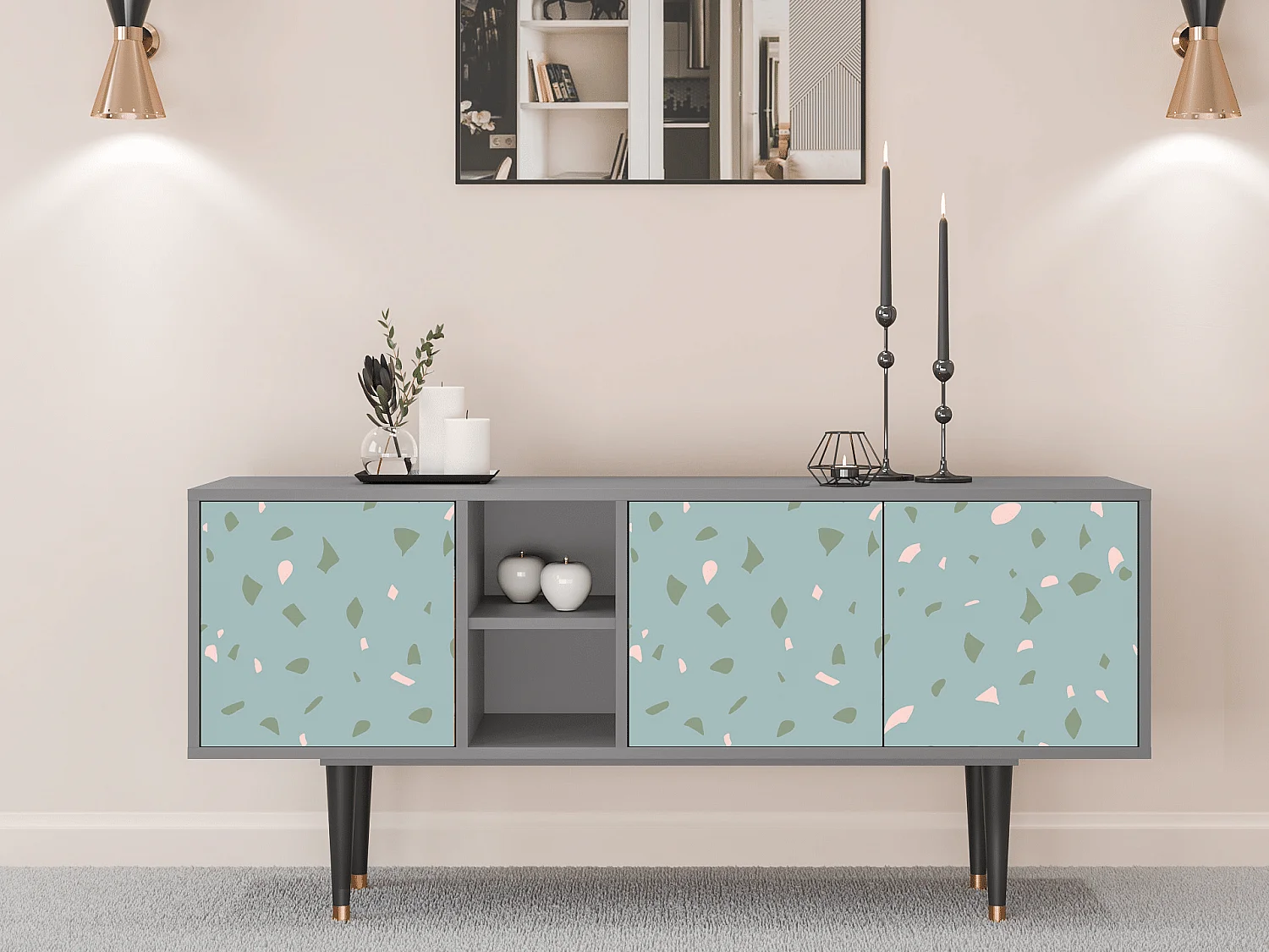 Szafka RTV - 150х69х41 cm - T5 - Blue Drops, Szary