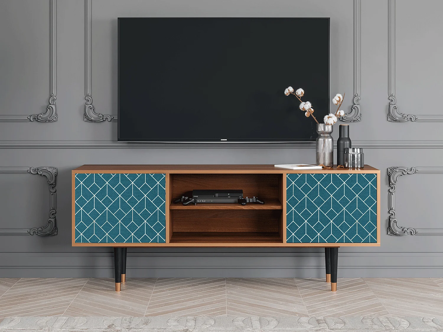 Mobile TV - 170х69х48 cm - T2 - Turquoise Geometry, Noce