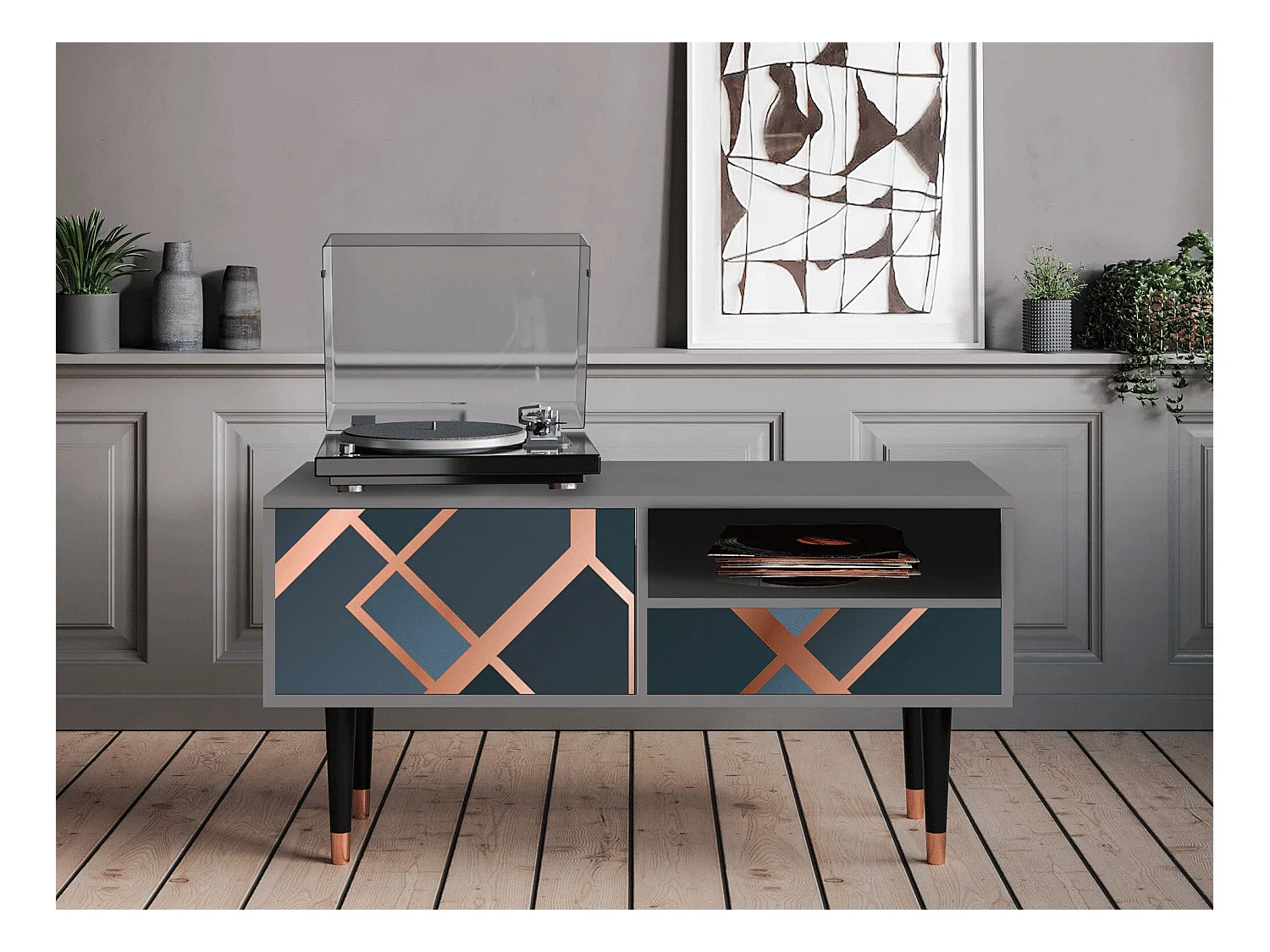 Meuble TV - 115х59х48 cm - T3 - Ashy 1920', Gris