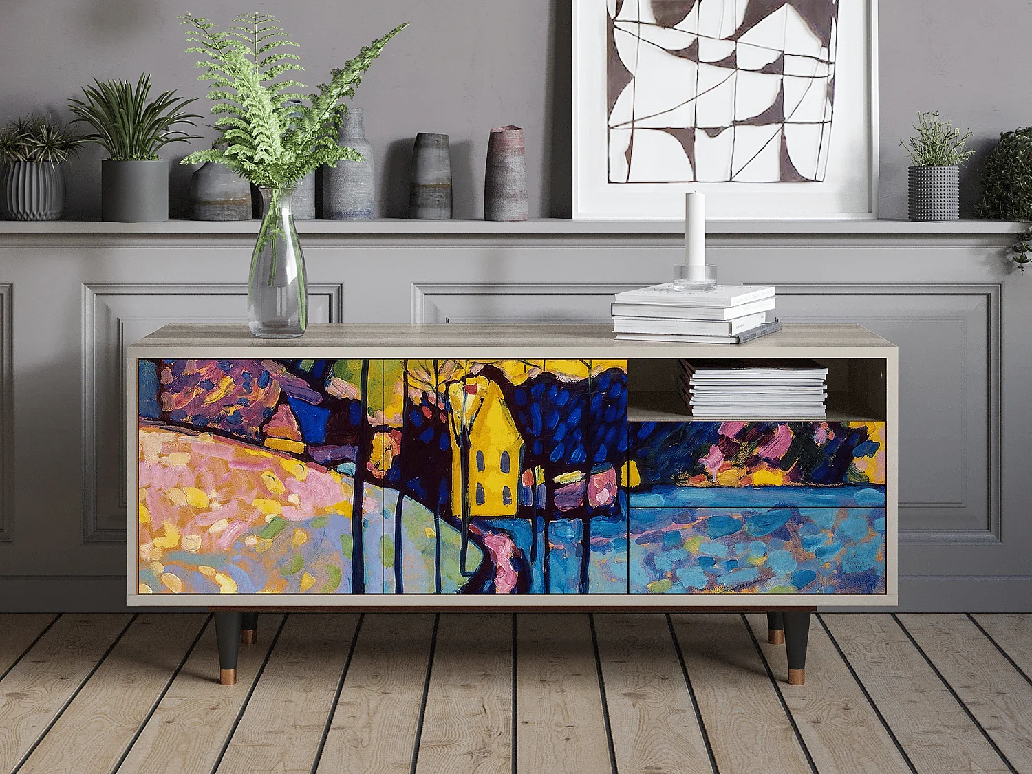 Meuble TV - 125х56х41 cm - T7 - Winter Landscape, Sable