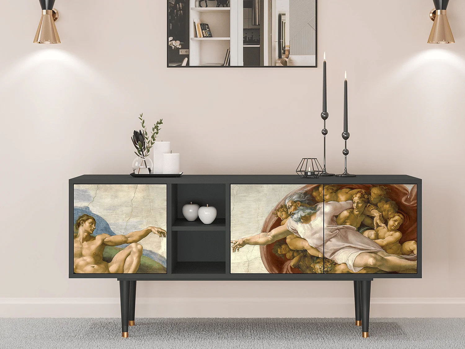 Szafka RTV - 150х69х41 cm - T5 - The Creation of Adam, Antracyt