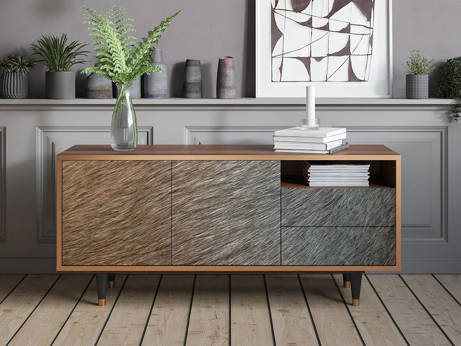 Meuble TV - 125х56х41 cm - T7 - Peanut Hair, Noyer