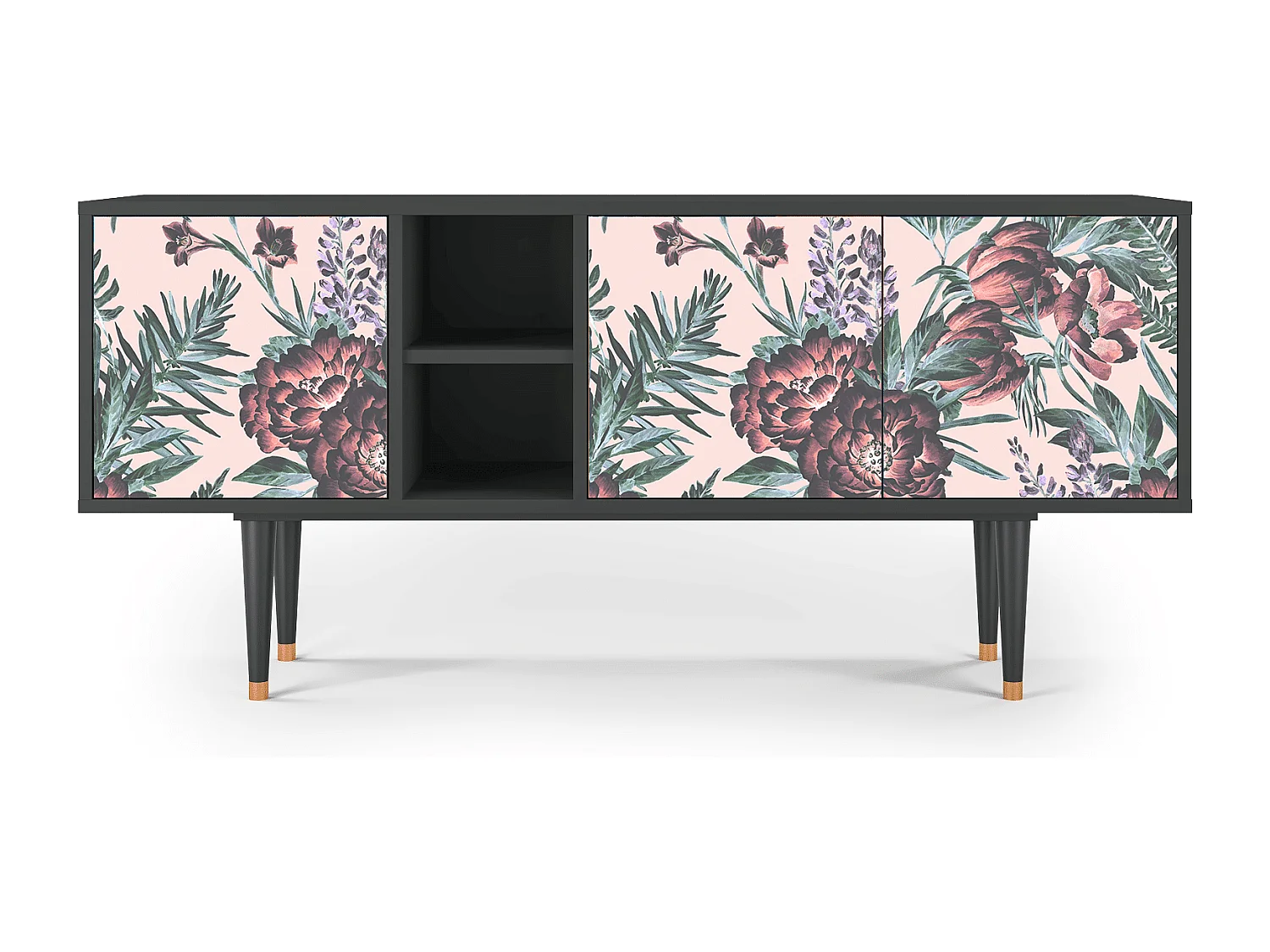 Meuble TV - 150х69х41 cm - T5 - Peach Peonies, Anthracite